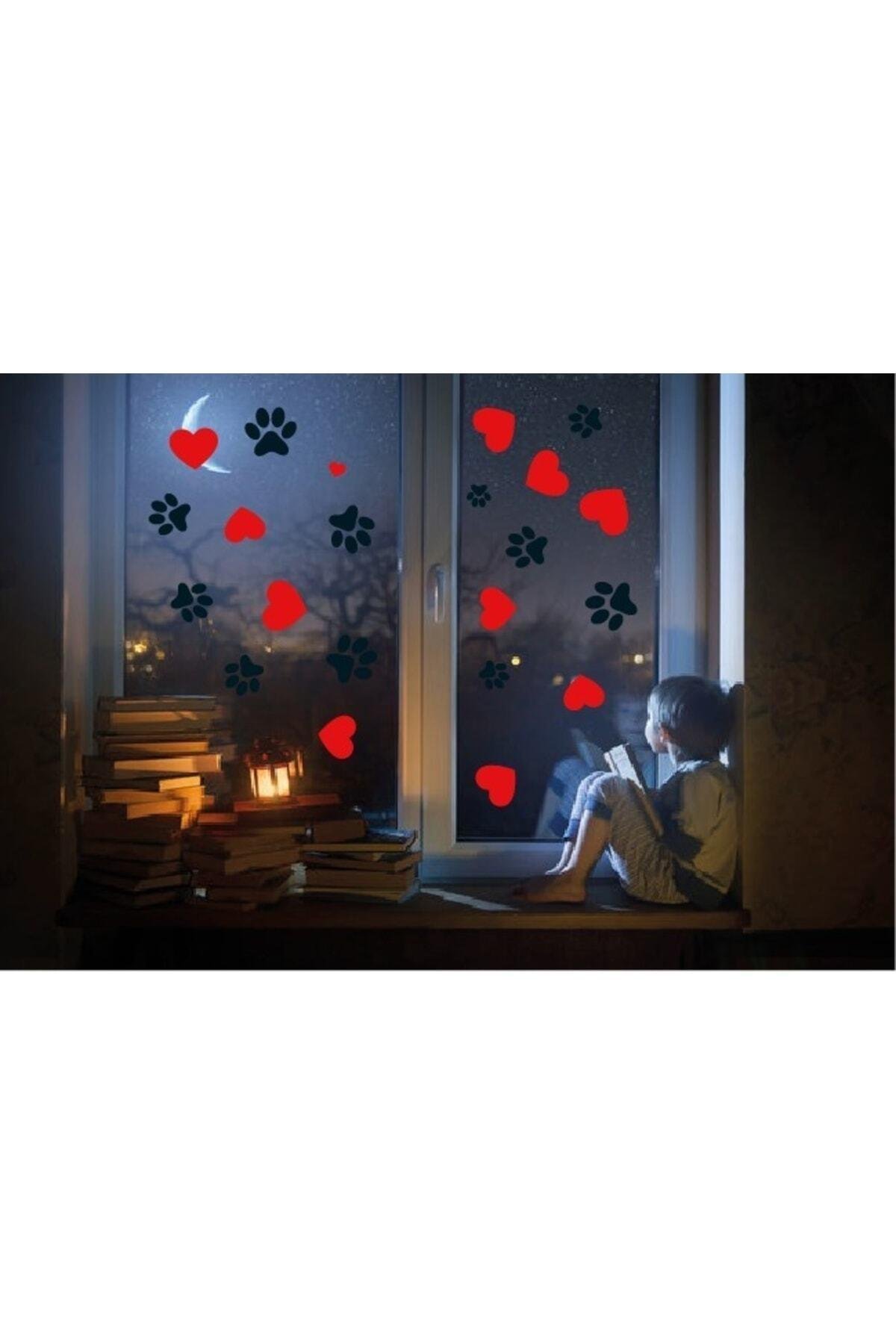 Kalp Ve Kedi Patileri Şekli Cam Veya Duvar özel yeni stickeri