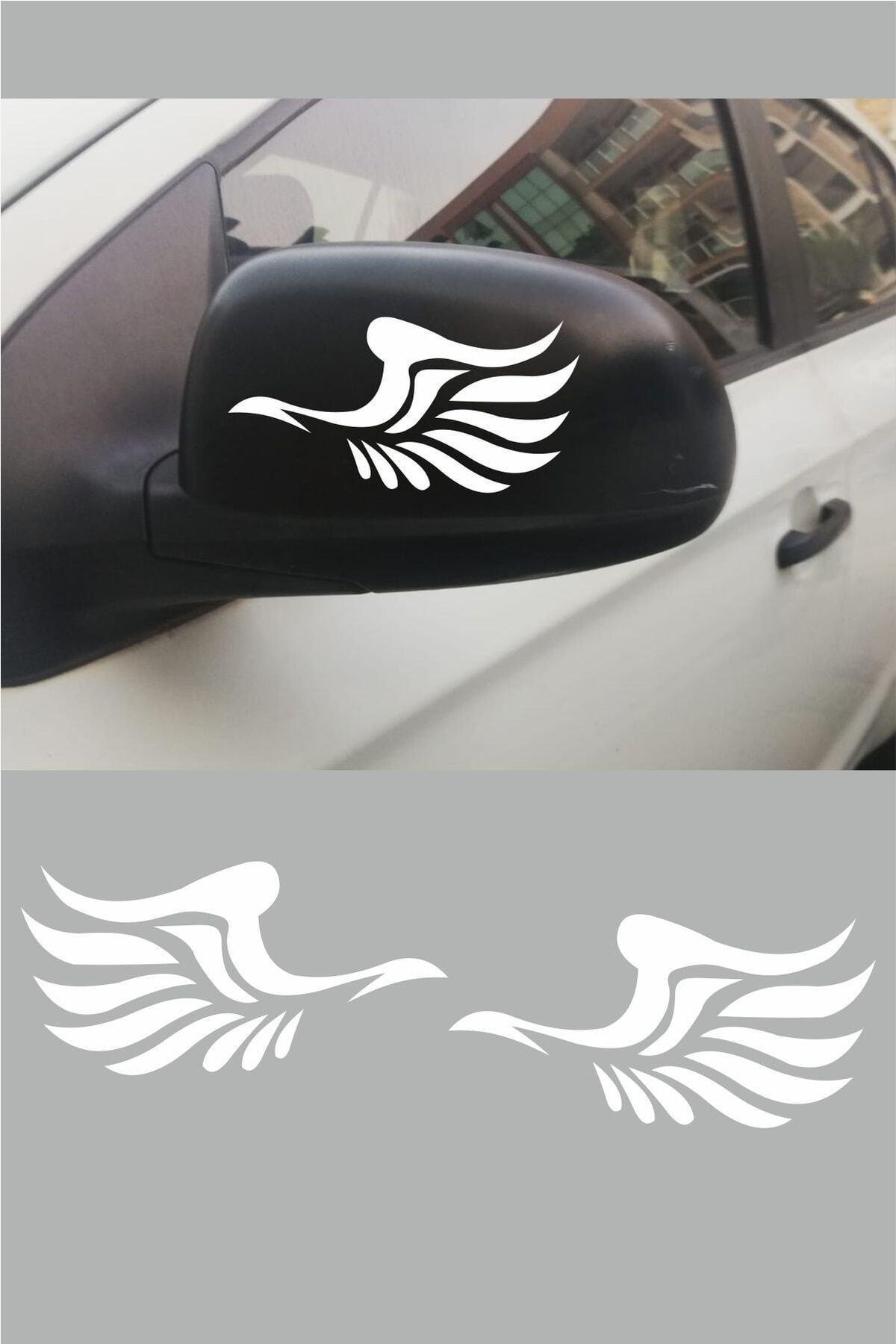 Kanat Yan Ayna Oto özel yeni sticker Beyaz Sağ-Sol 2 Adet 12*6 Cm