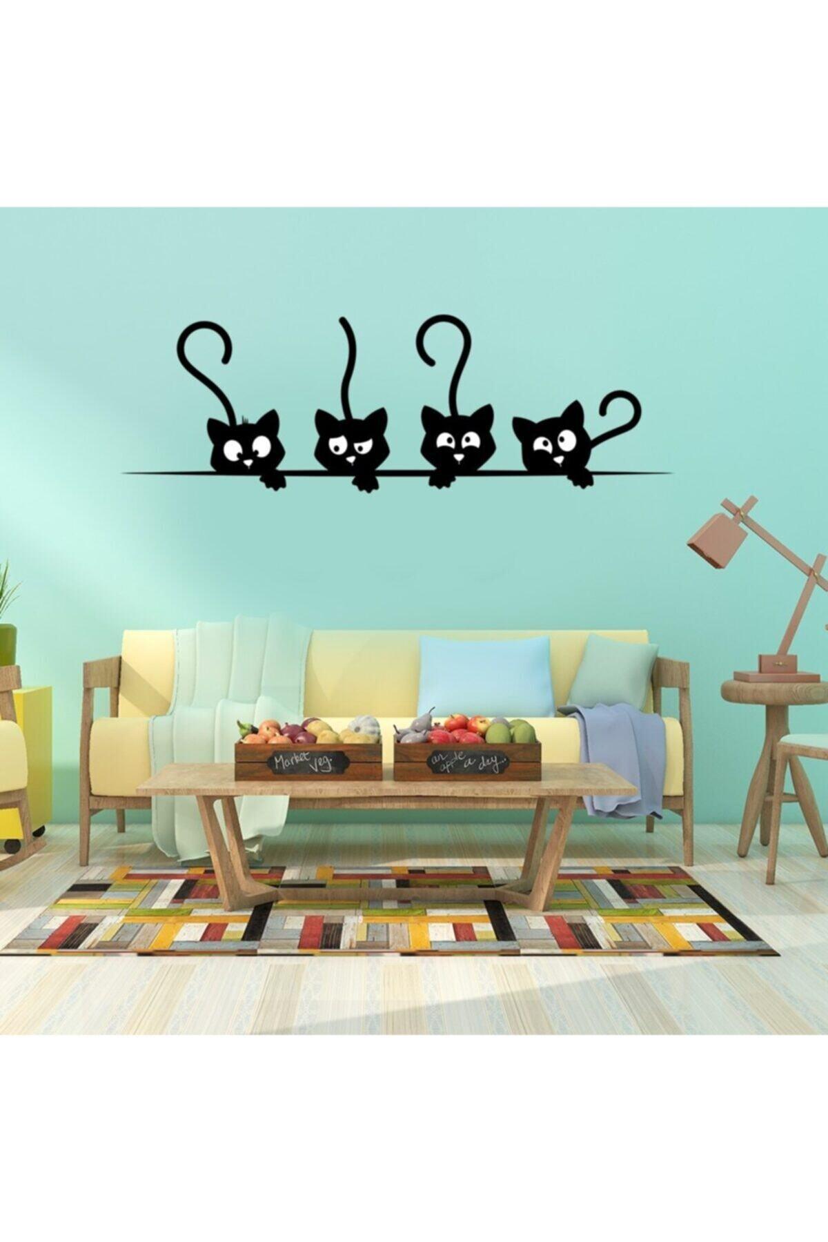 Kediler Siyah Dekoratif Duvar özel yeni sticker