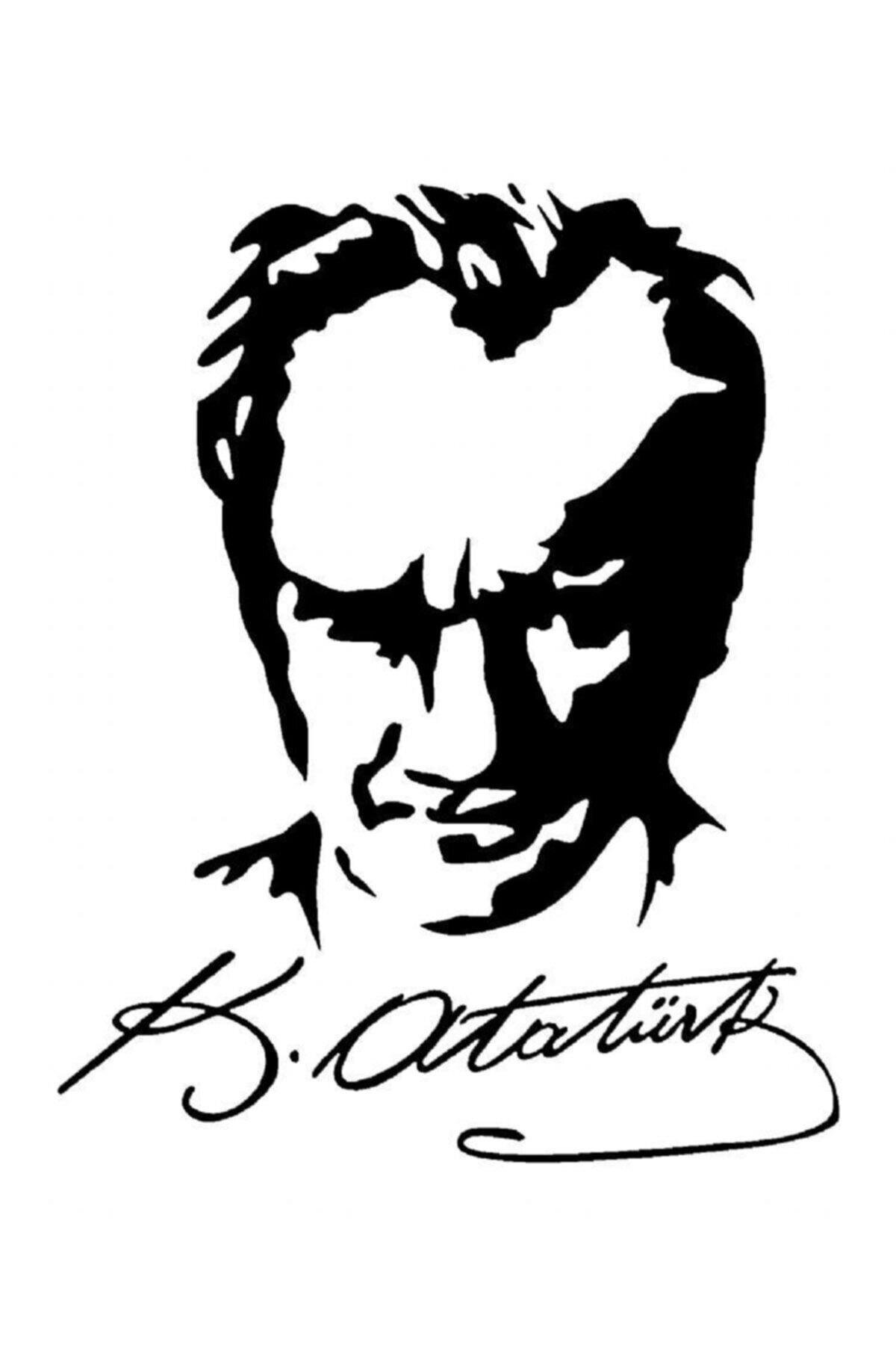 Kemal Atatürk Silueti Ve İmzası Oto Cam özel yeni sticker 20*15 Cm