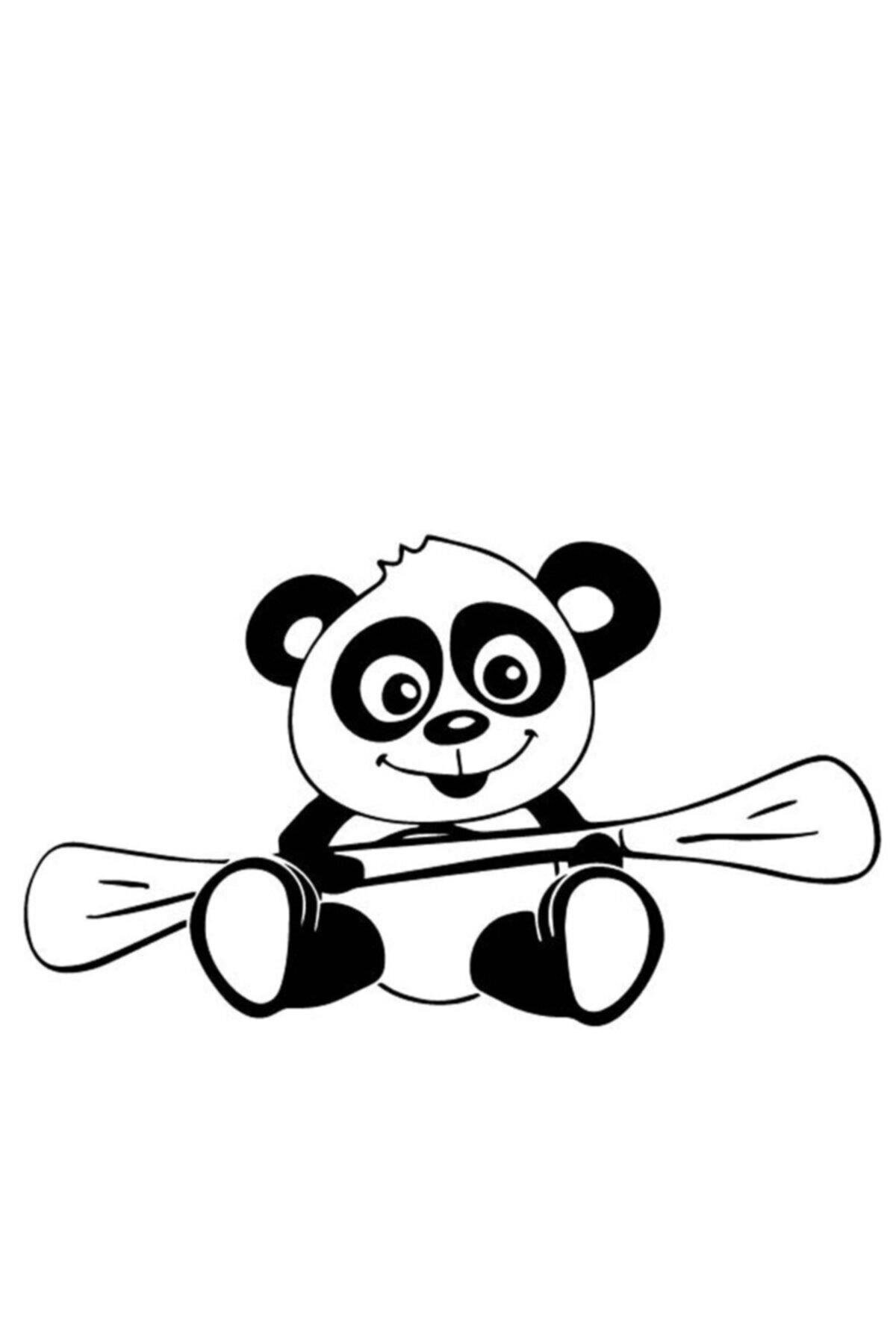 Kürek Çeken Panda Tasarım Oto özel yeni sticker Siyah