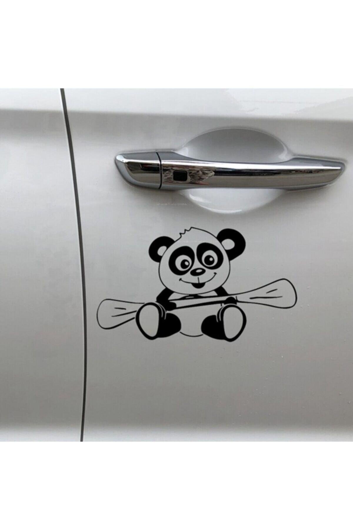 Kürek Çeken Panda Tasarım Oto özel yeni sticker Siyah