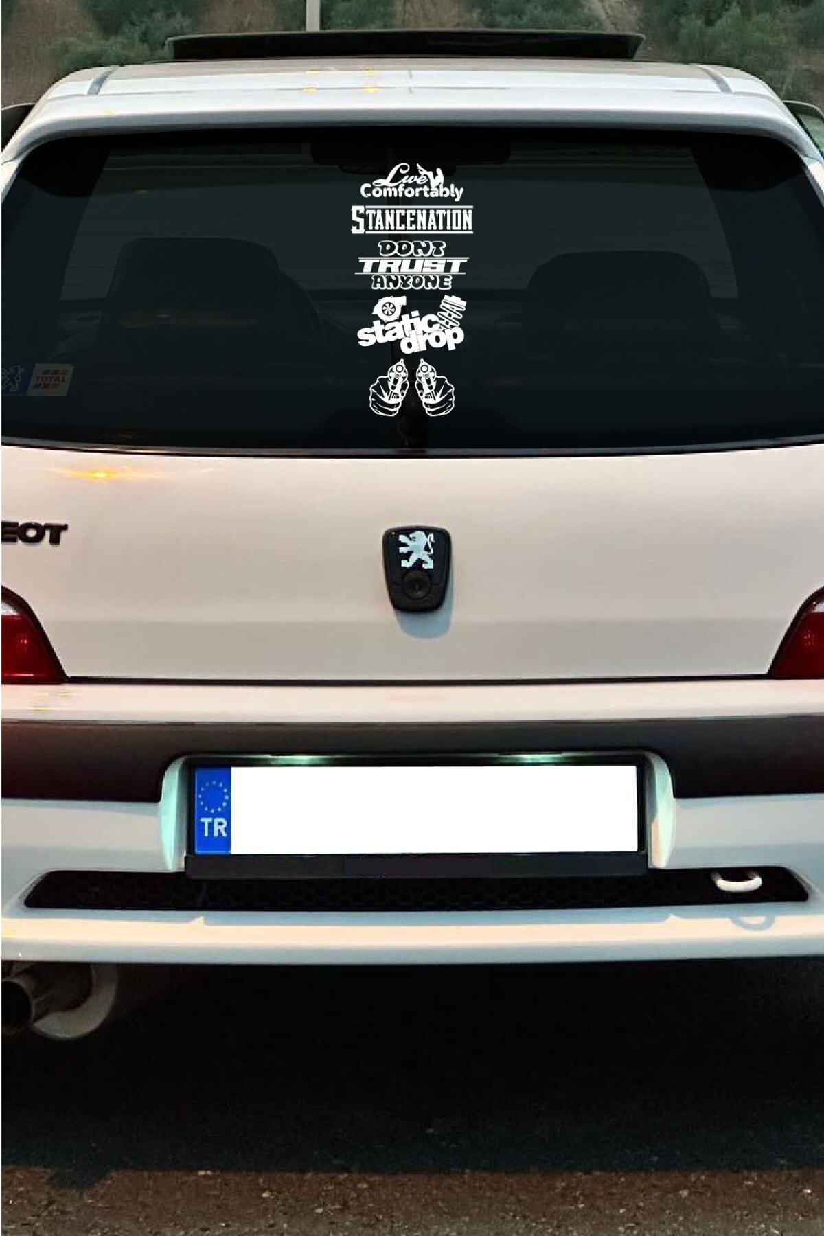 Oto Arka Cam özel yeni sticker Model 61 İngilizce Beyaz 40*20 Cm