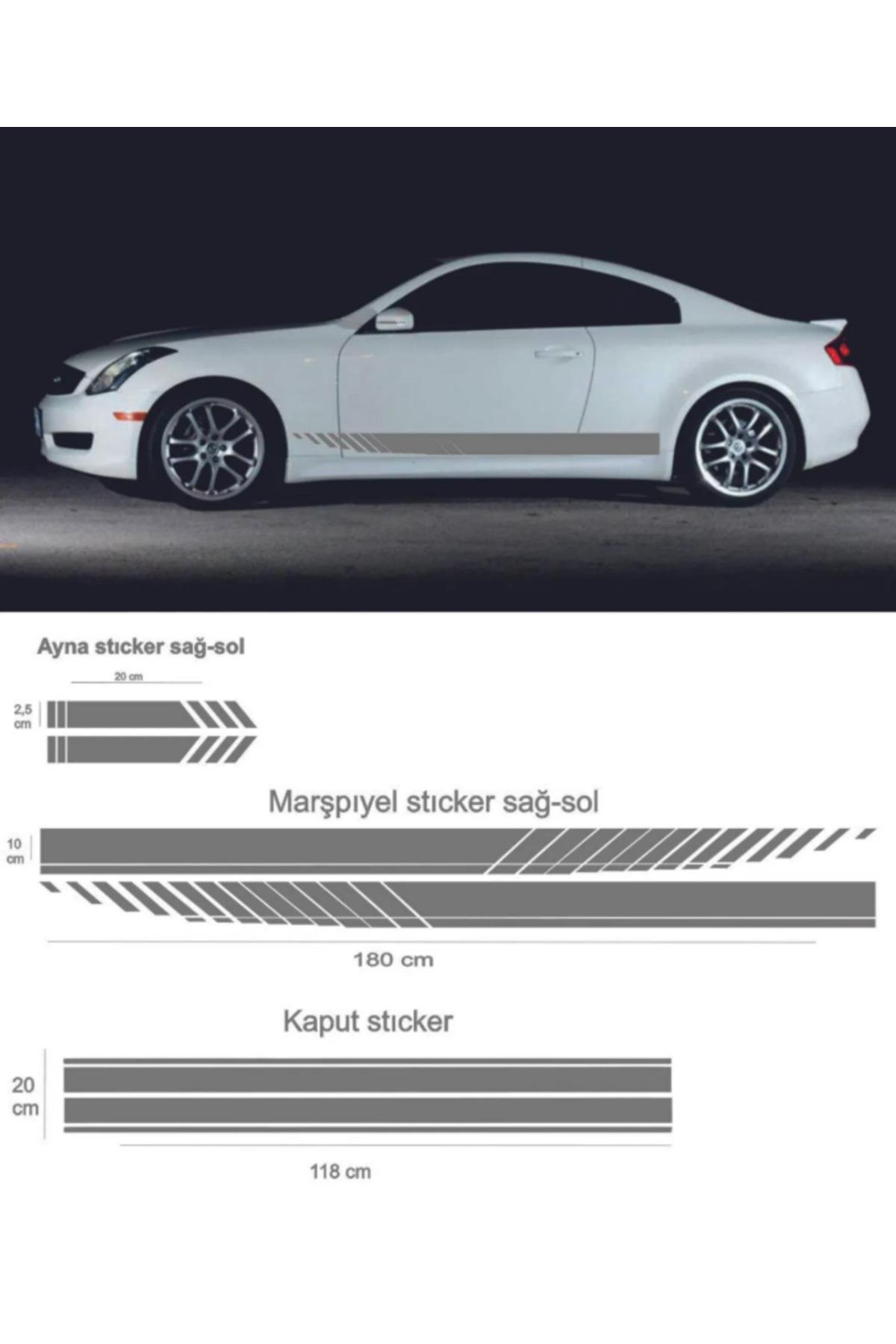 Oto Kaput-Marşpiyel-Yan Ayna özel yeni sticker 5 Li Set 180*10-90*20-20*2,5 Cm Sport 3