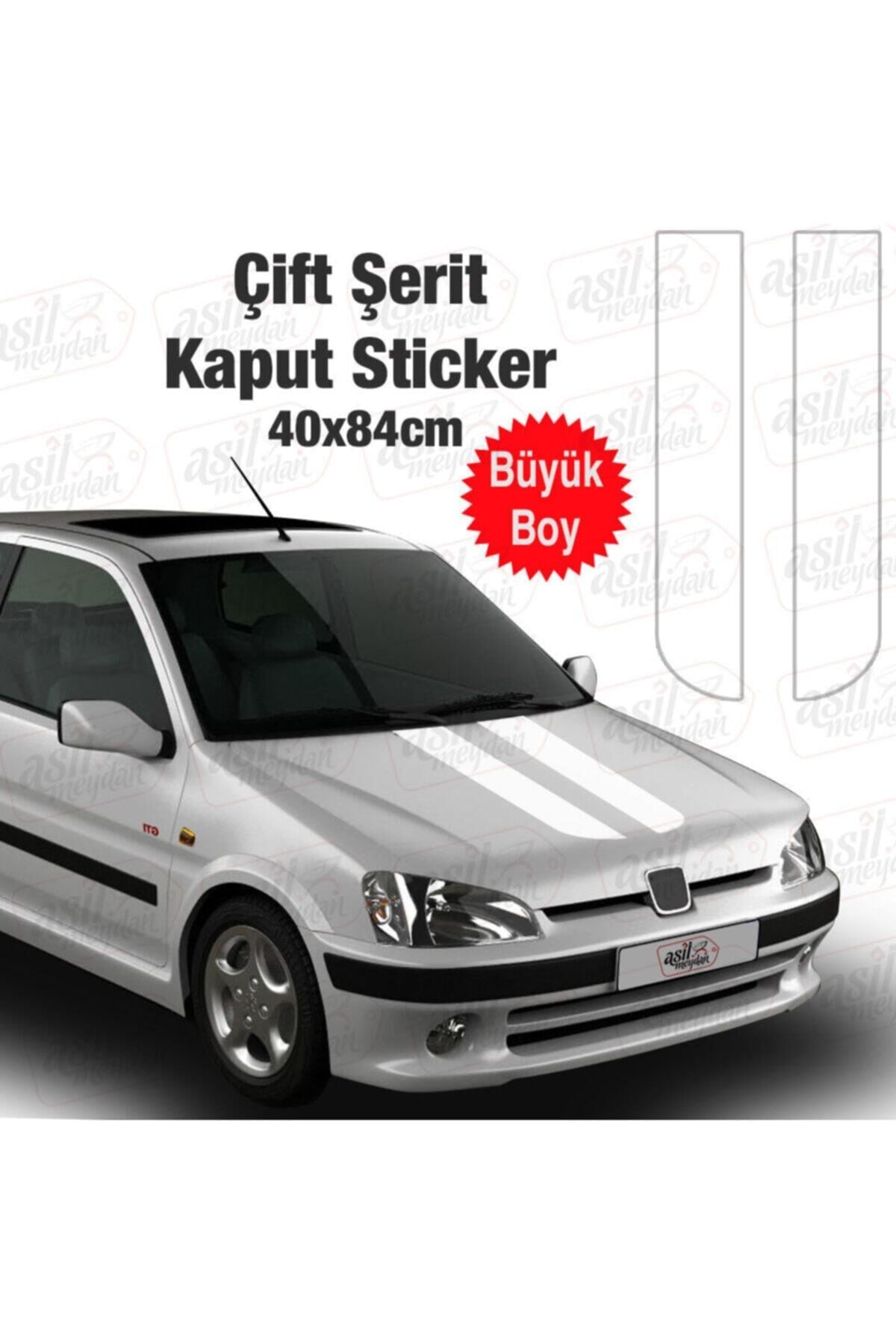 Oto Kaput özel yeni sticker Beyaz 2 Şerit 40*84 Cm