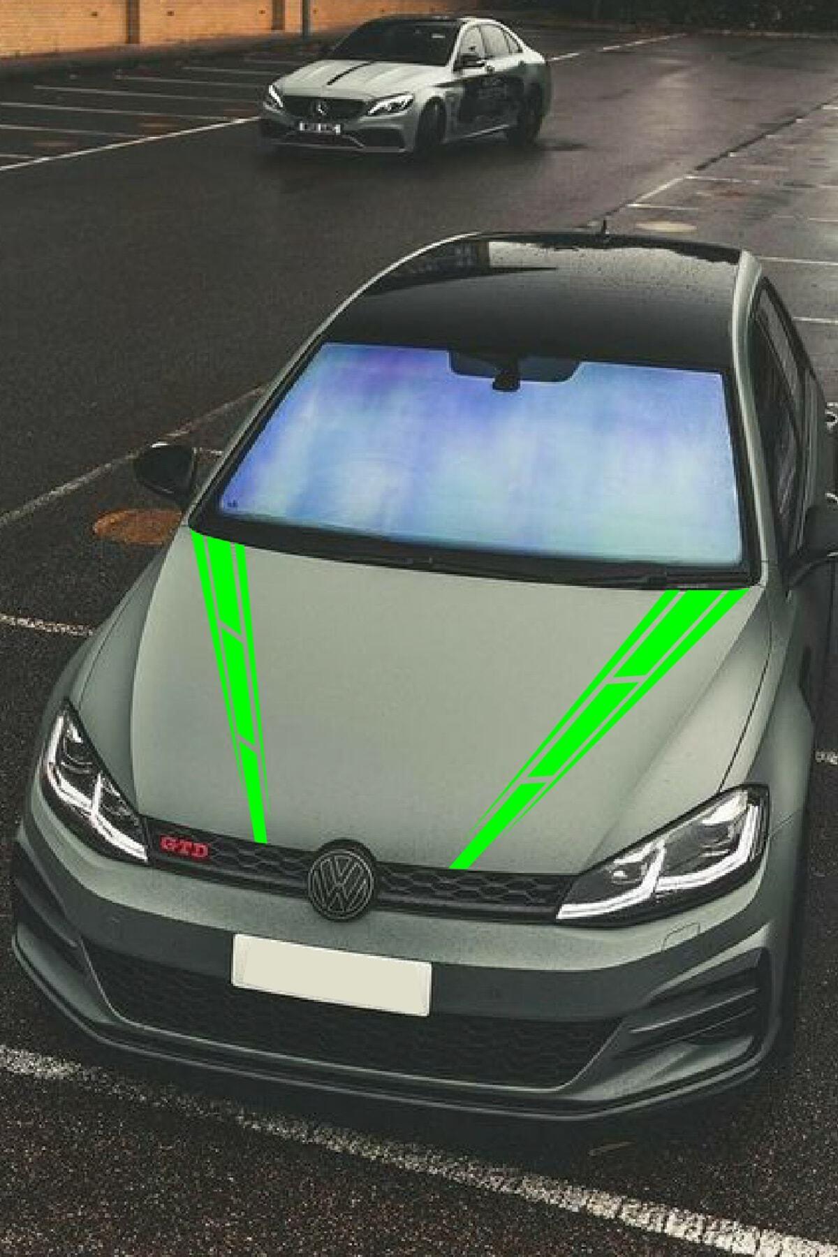 Oto Kaput özel yeni sticker Çift Şerit 2 Adet Yeşil 10*60 Cm