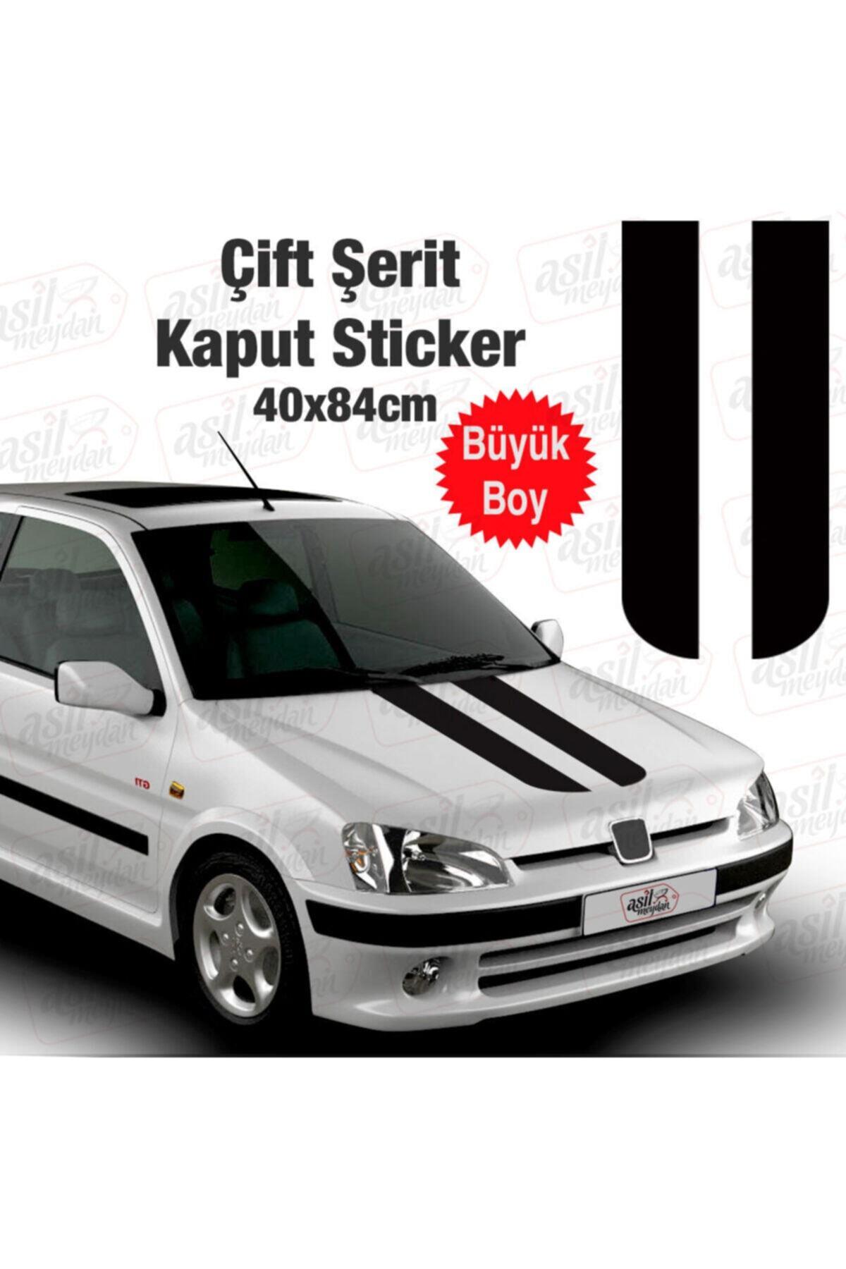 Oto Kaput özel yeni sticker Çift Şerit Siyah 40*84 Cm
