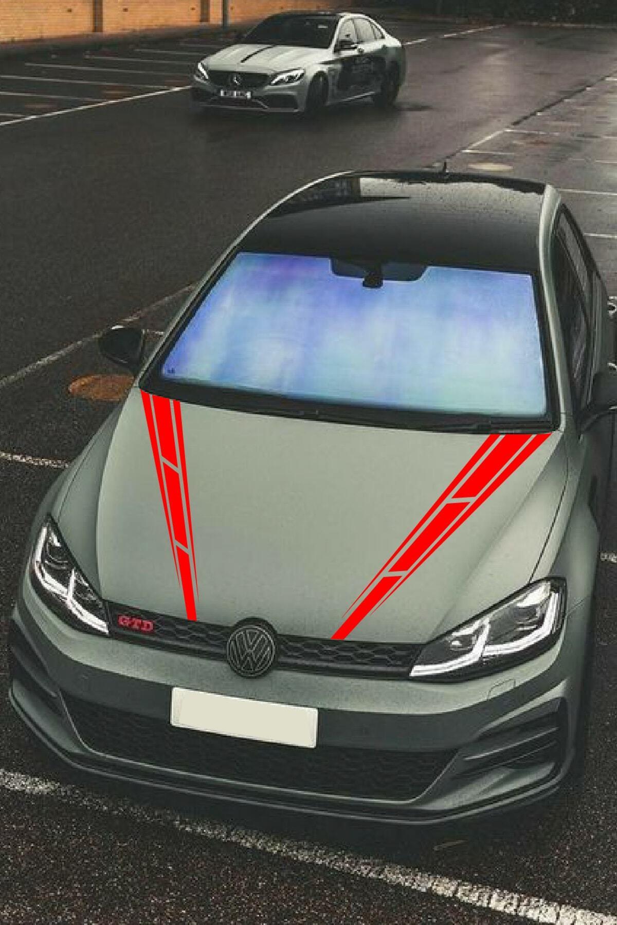 Oto Kaput özel yeni sticker Çift Şerit 2 Adet Kırmızı 10*60 Cm