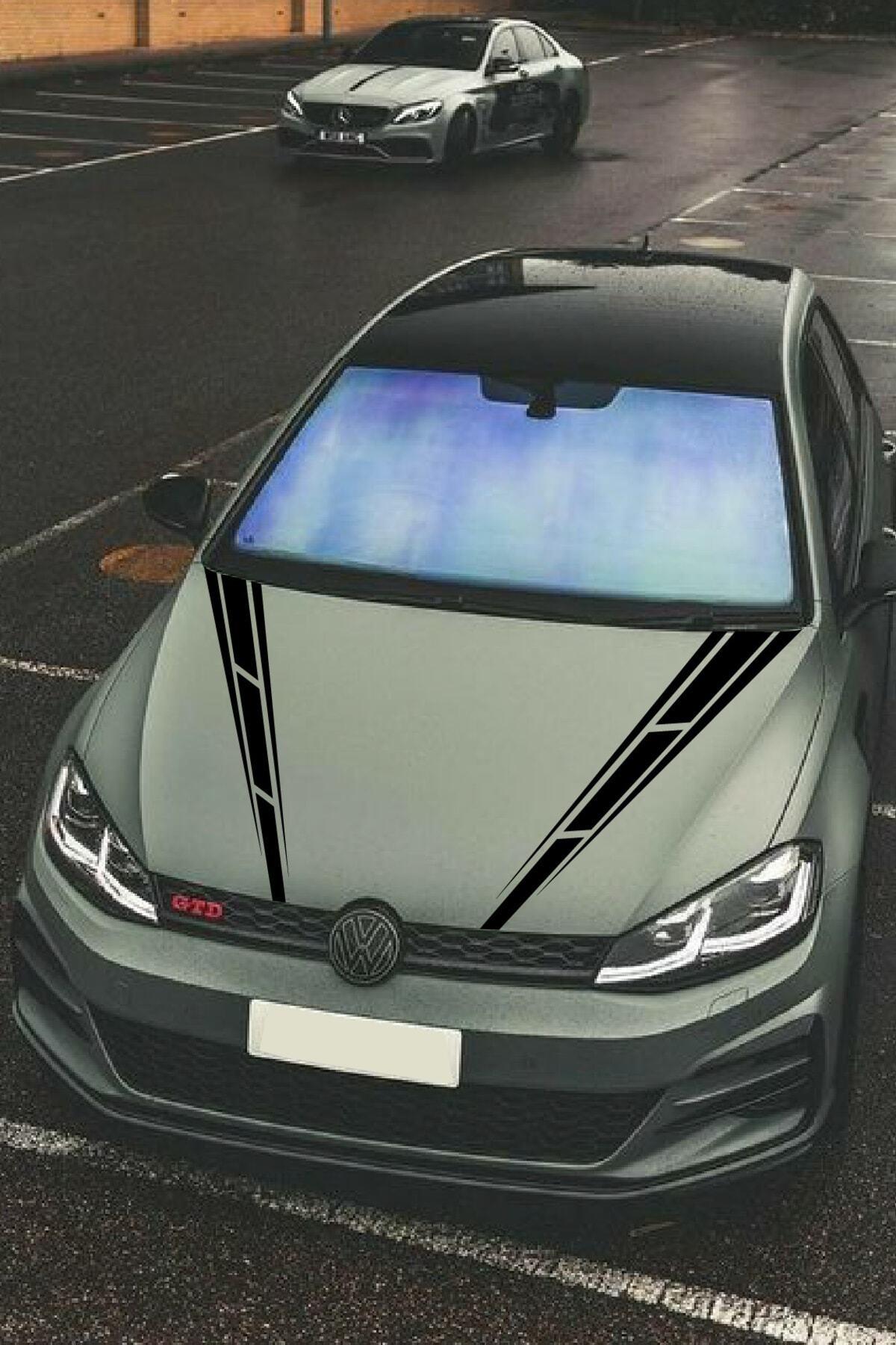 Oto Kaput özel yeni sticker Çift Şerit 2 Adet Siyah 10*60 Cm