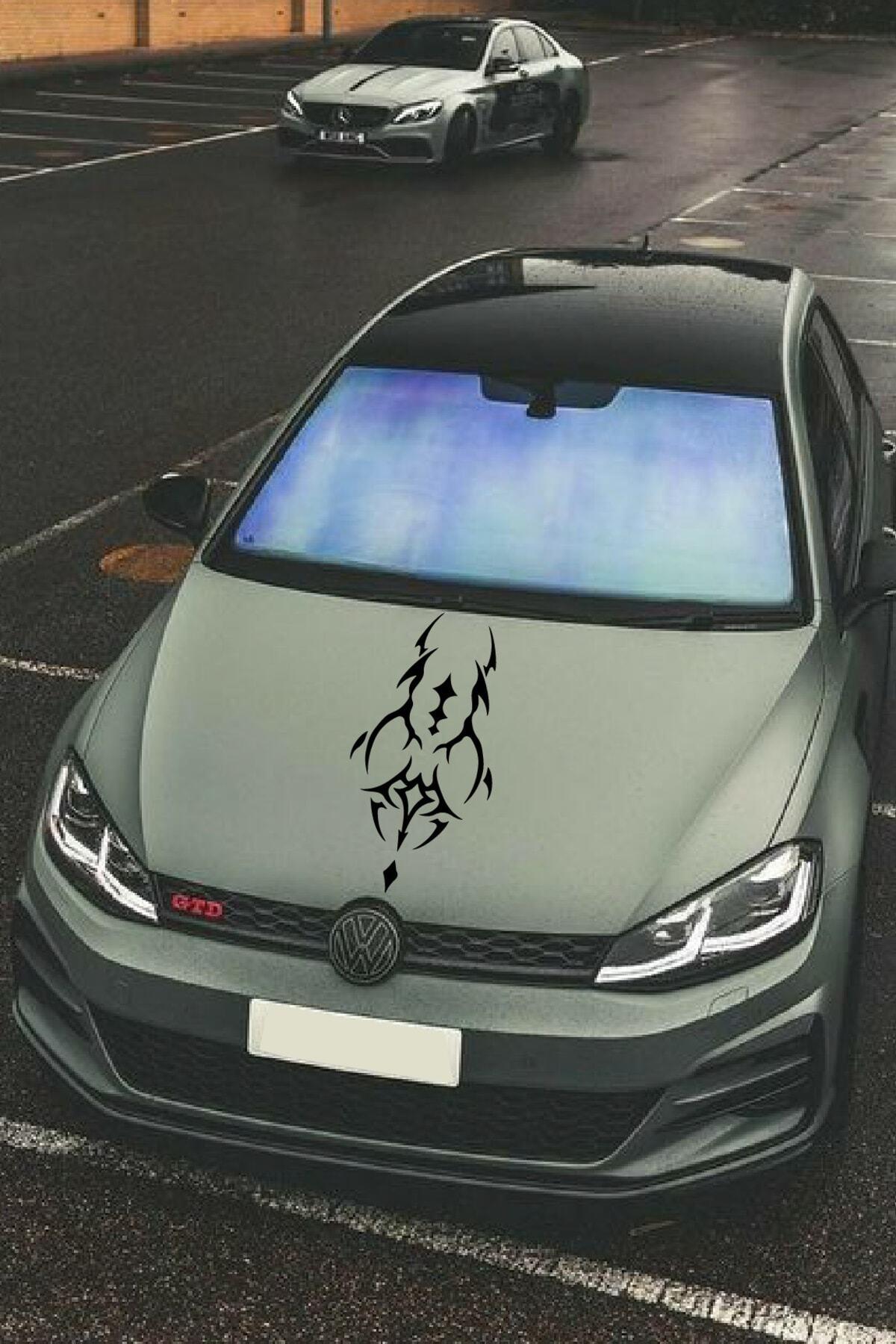 Oto Kaput Şerit özel yeni sticker Dövme Tasarımlı Siyah 25*60 Cm