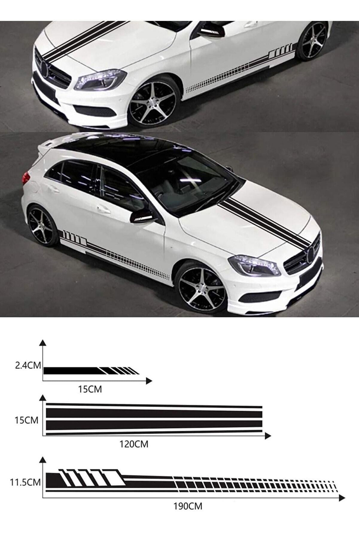 Oto özel yeni sticker Set Kaput-Marşpiyel-Sport 5 Parça Siyah 15*2,5 - 21*90 - 10*190 Cm