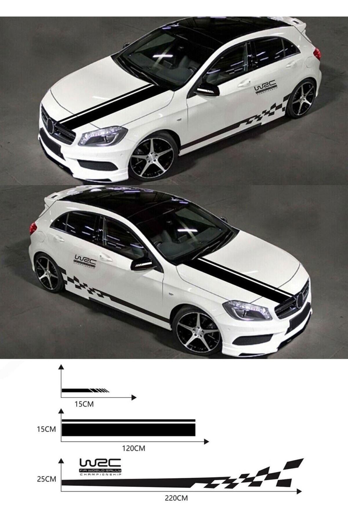 Oto özel yeni sticker Set Kaput-Marşpiyel-Yan Ayna 5 Parça Siyah 2,5*15 - 15*120 - 25*220 Cm