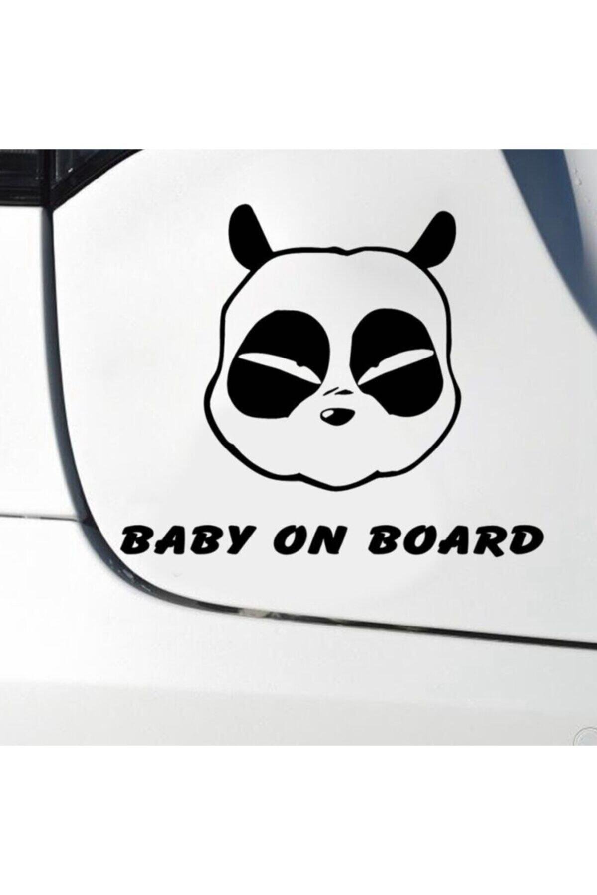 Panda Kafası Bebek On Board Tasarım Oto özel yeni sticker Siyah 15*8 Cm