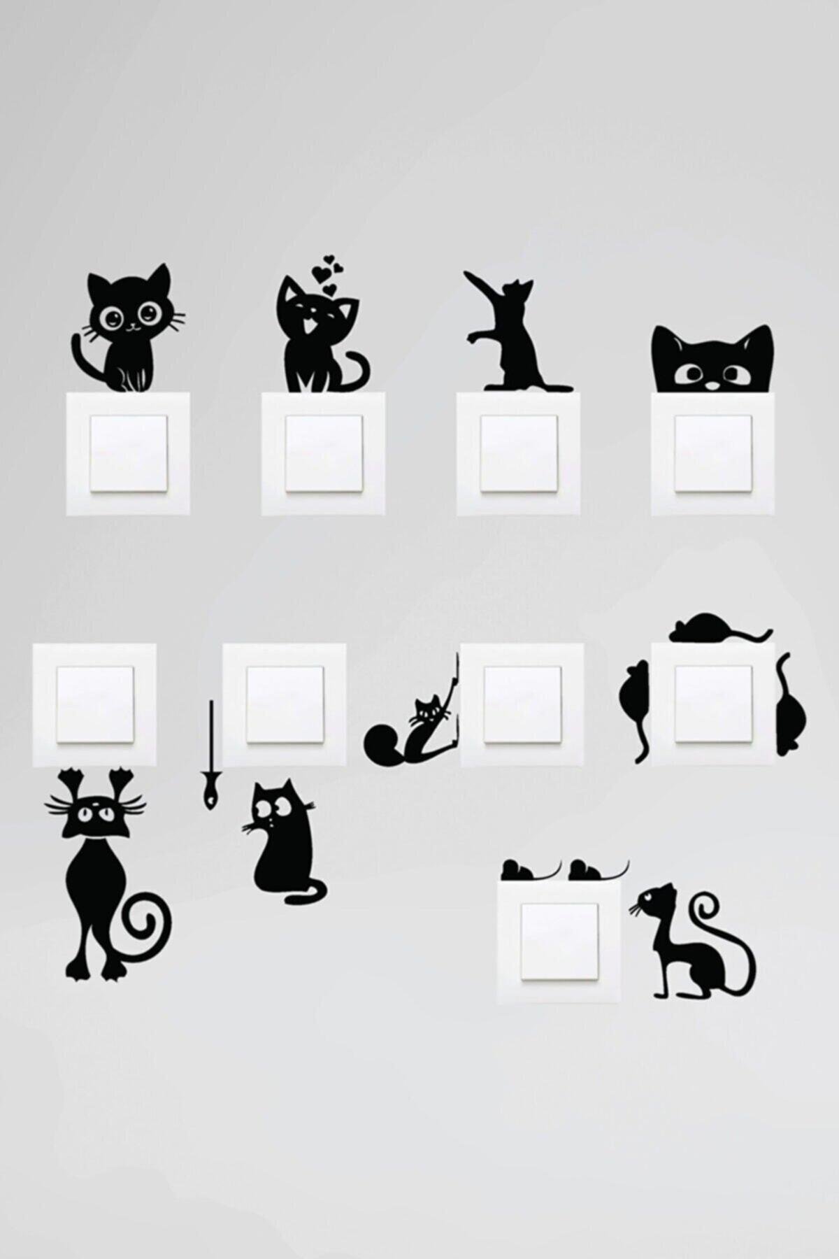 Priz Kedi özel yeni sticker Set Siyah Etiket Duvar özel yeni sticker