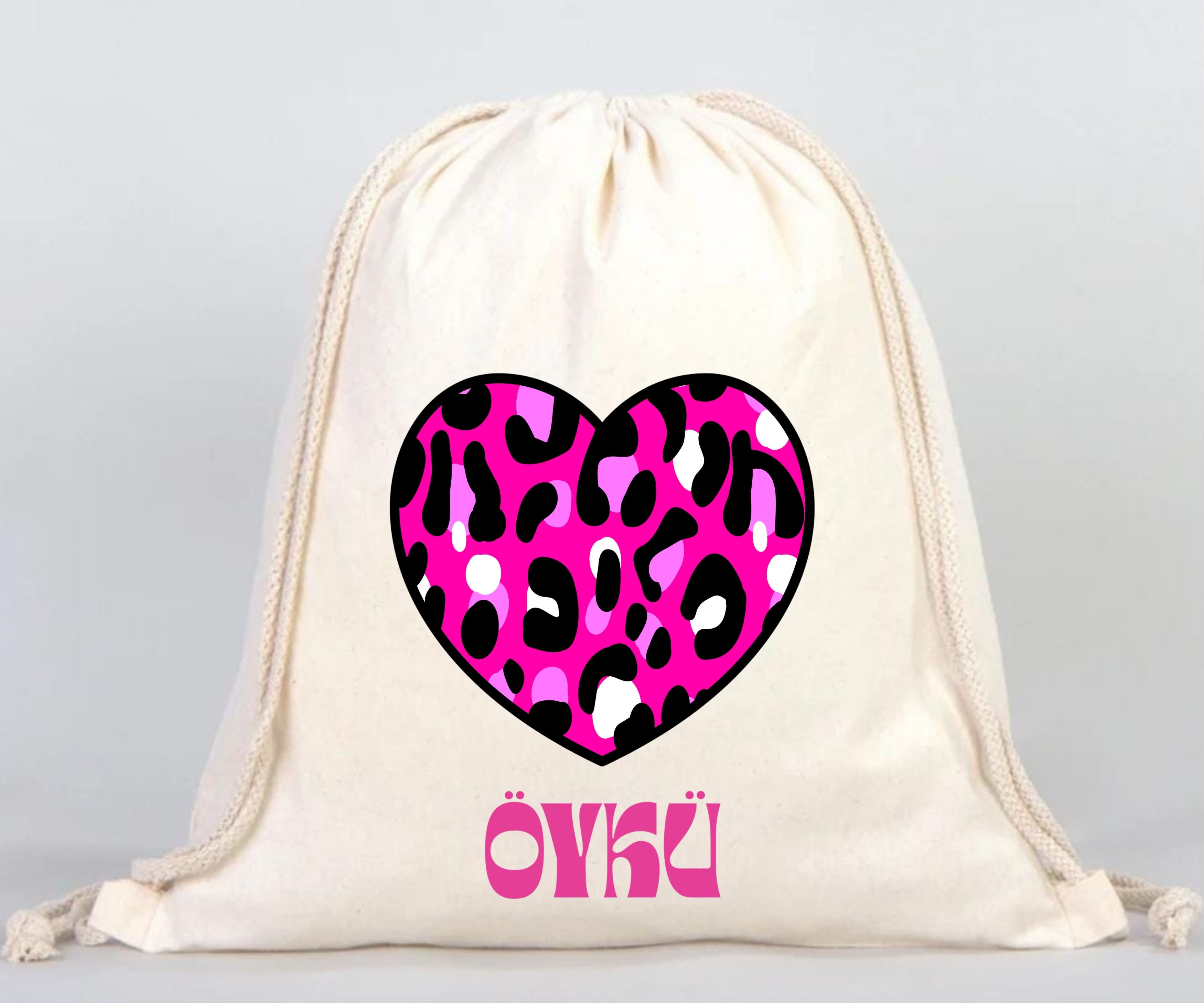 Retro Pembe Leopar Desenli Pamuklu Bez Sırt Çantası