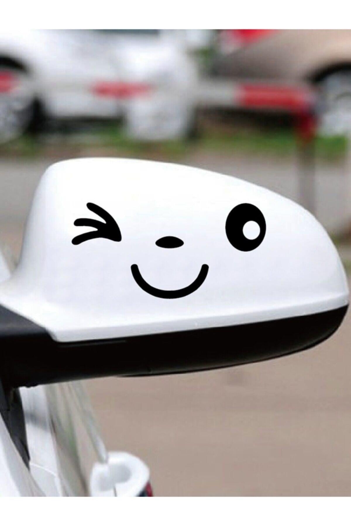 Sevimli Gülen İkonometre Oto Dikiz Aynası özel yeni sticker Beyaz 15*14 Cm