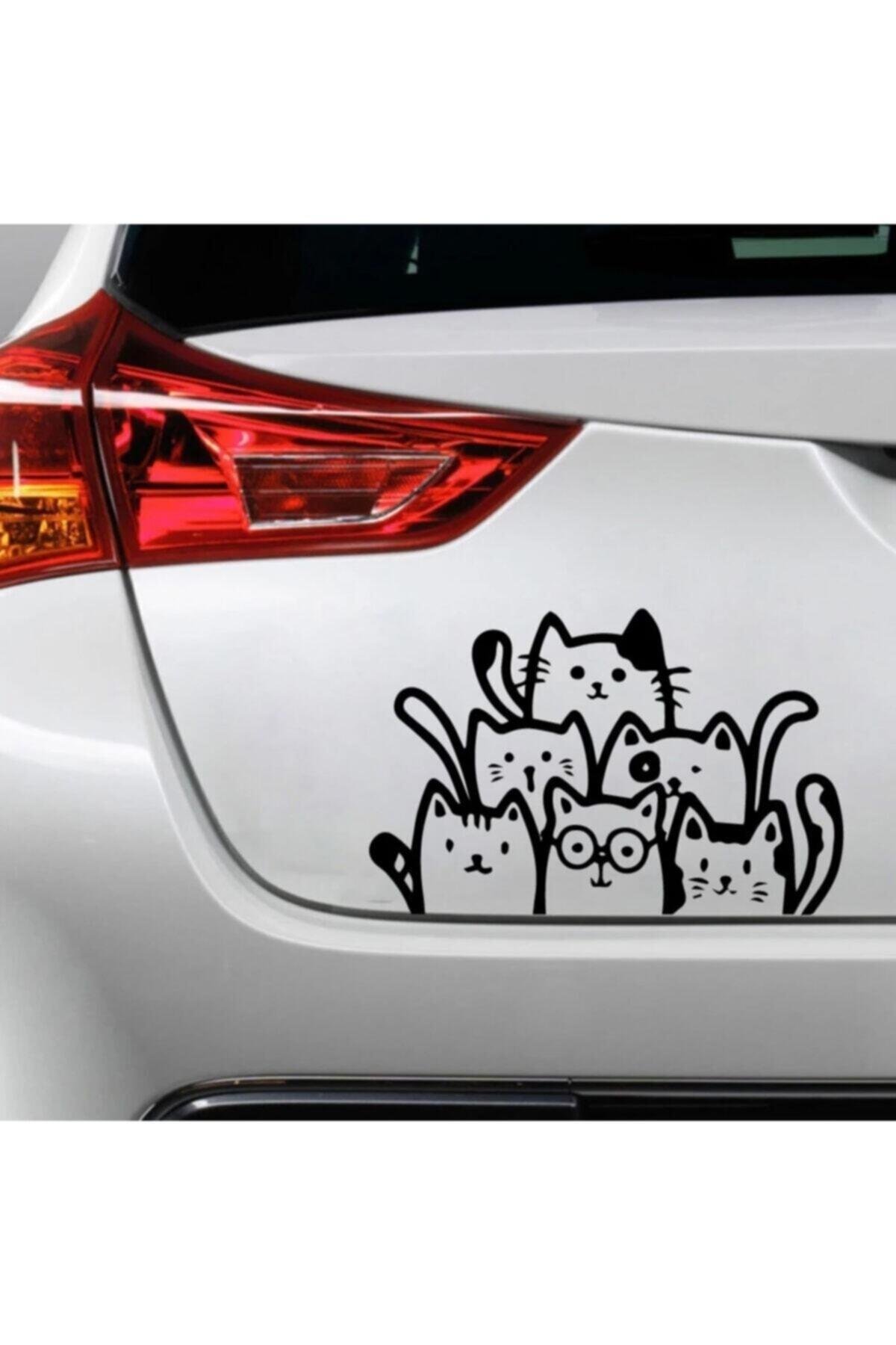 Sevimli Kediler Oto özel yeni stickerı Siyah 21*32 Cm