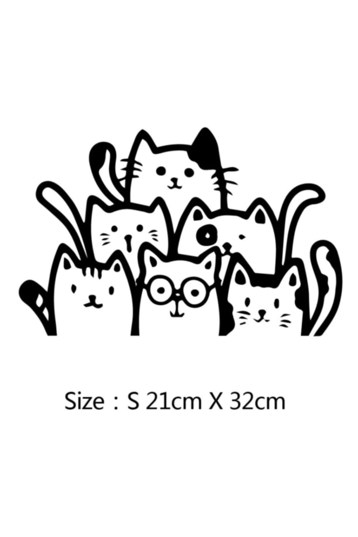 Sevimli Kediler Oto özel yeni stickerı Siyah 21*32 Cm