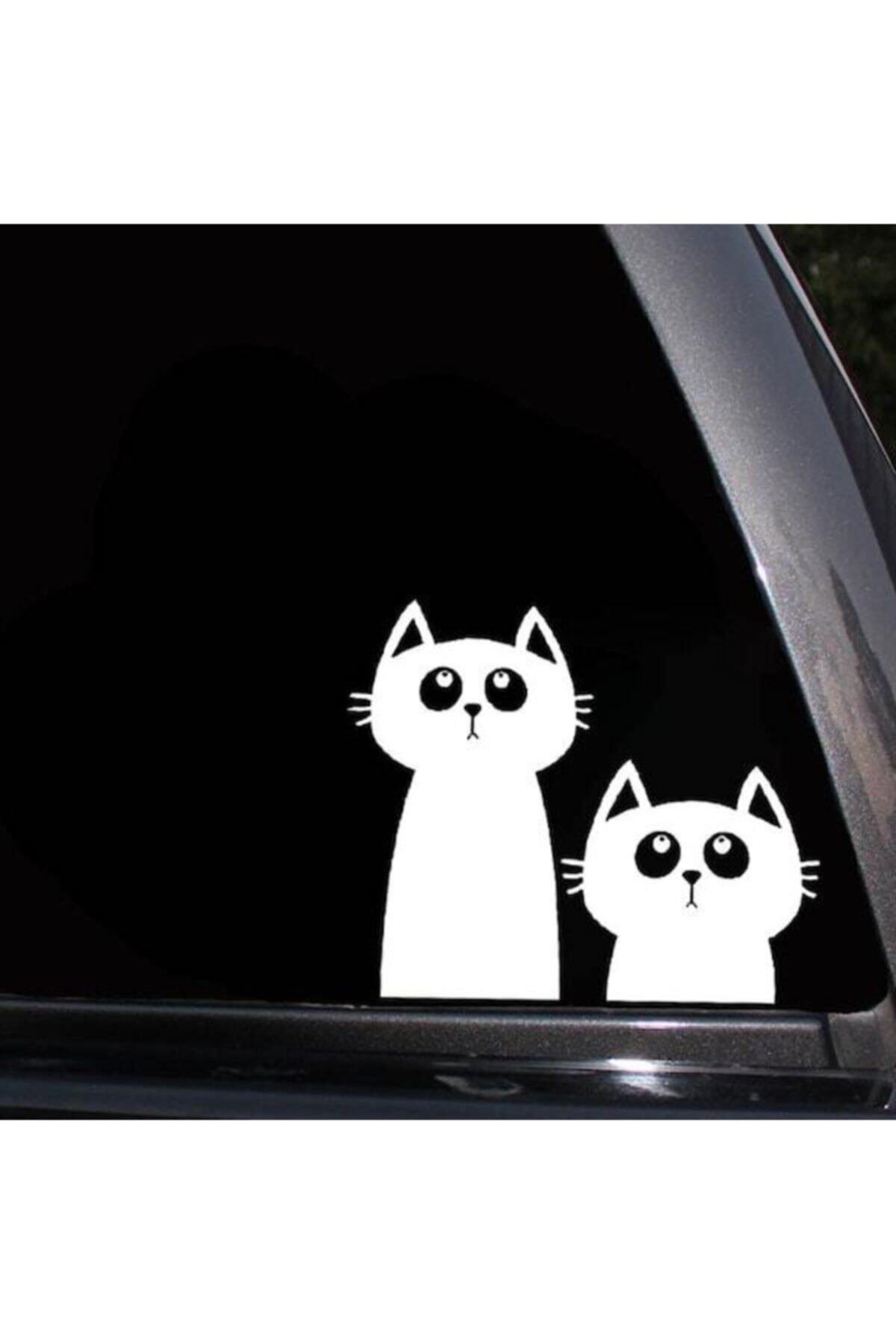 Sevimli Kediler Su Geçirmez Çıkarılabilir Oto özel yeni sticker 2 Parça 19*16 Cm