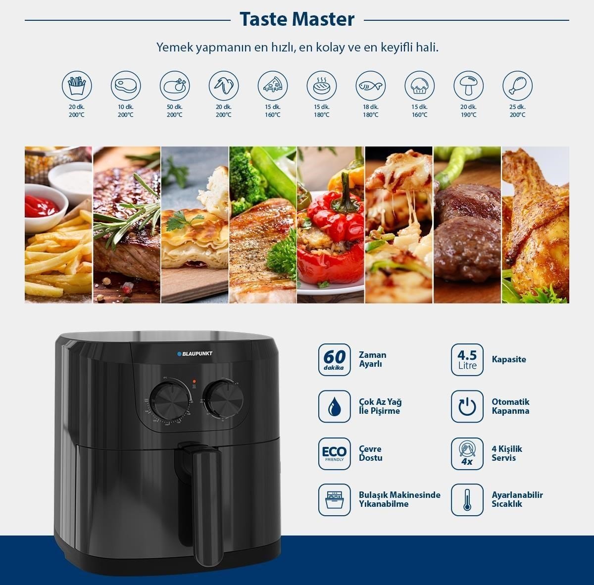 BLAUPUNKT A5450 Taste Master Airfryer FRİTÖZ | Kredi Kartsız Elden Taksit | Habipler AVM