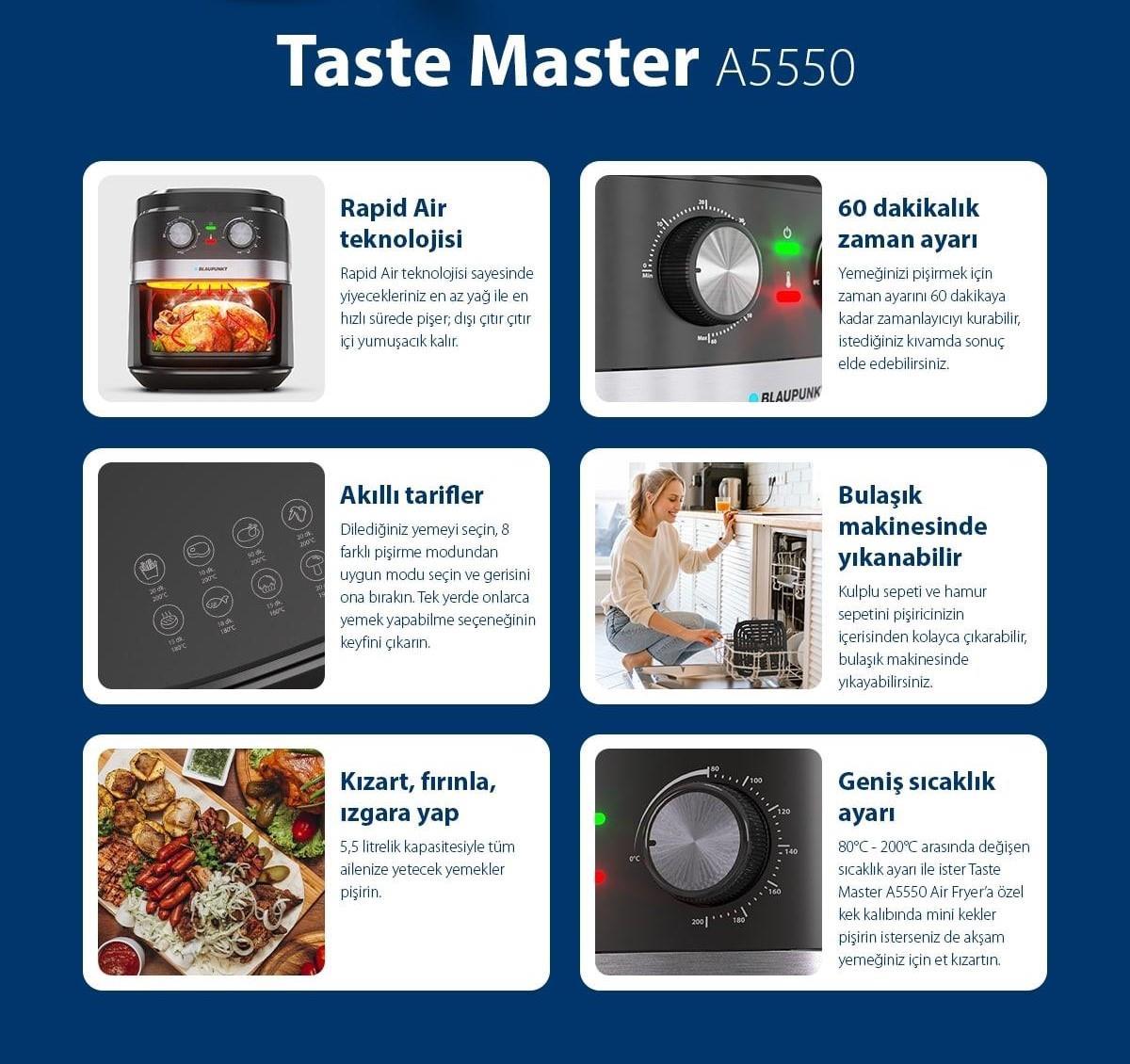 BLAUPUNKT A5550 Taste Master Airfryer FRİTÖZ Kredi Kartsız, Peşinatsız, Elden Taksitle | Habipler AVM