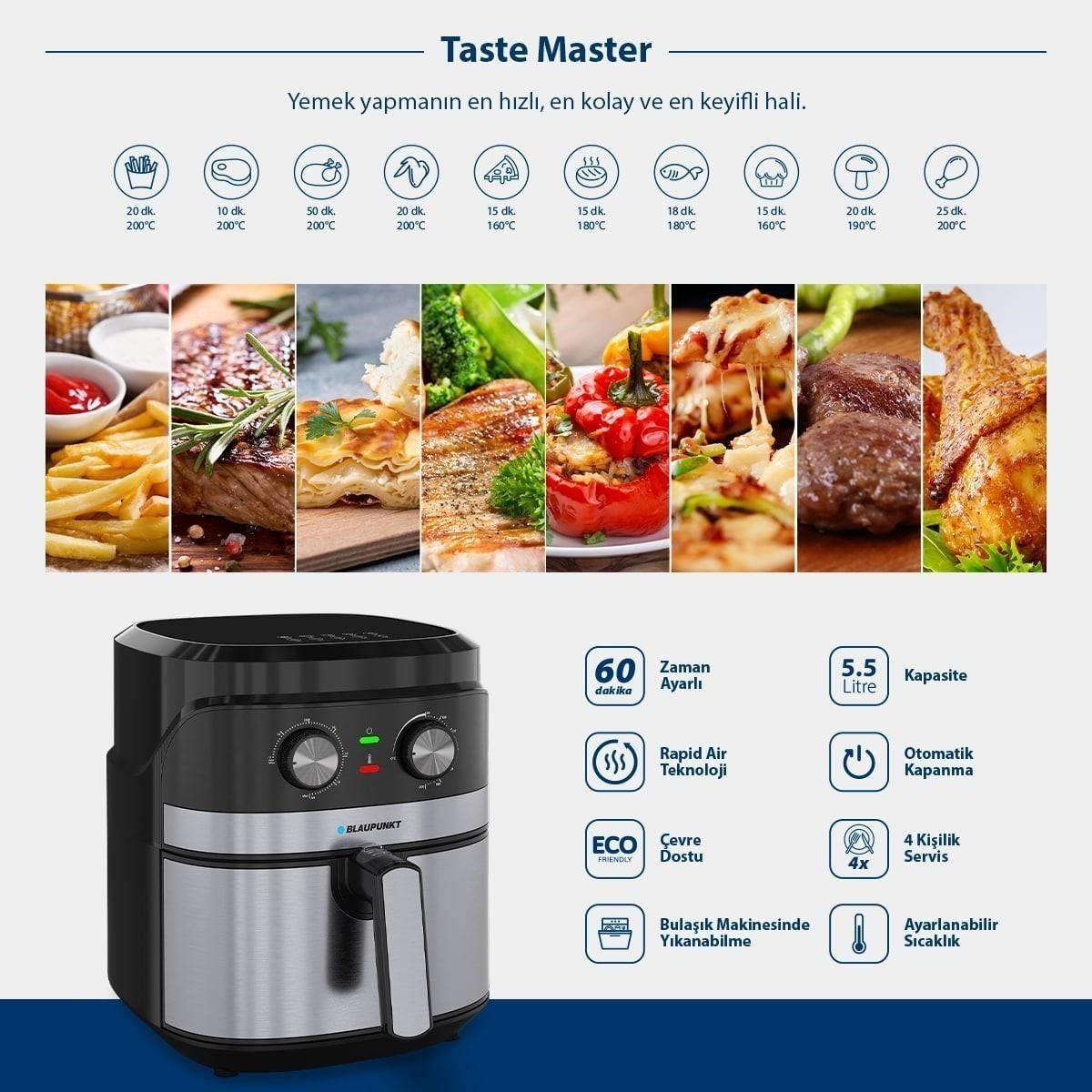 BLAUPUNKT A5550 Taste Master Airfryer FRİTÖZ | Kredi Kartsız Elden Taksit | Habipler AVM