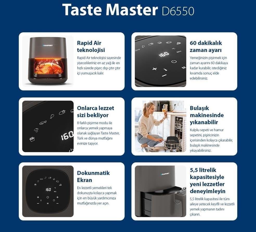 BLAUPUNKT D6550 Taste Master Airfryer FRİTÖZ Kredi Kartsız, Peşinatsız, Elden Taksitle | Habipler AVM