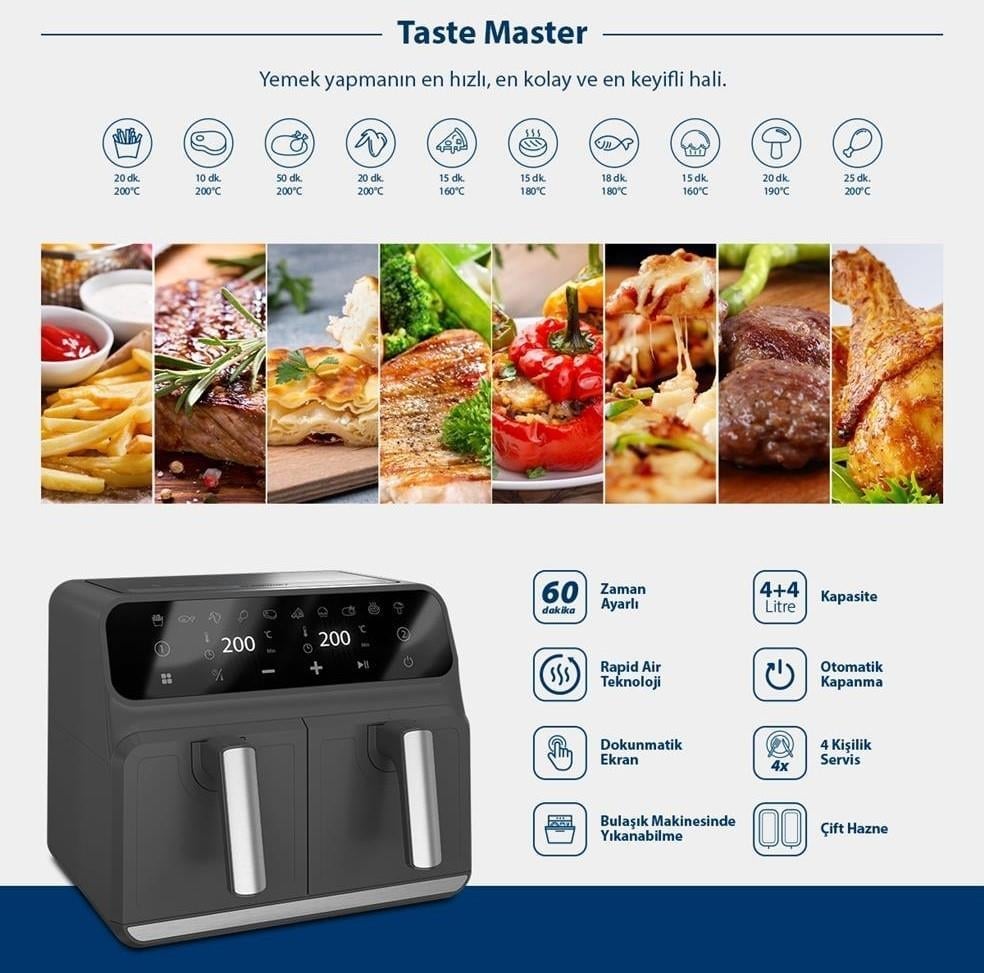 BLAUPUNKT D7800 Taste Master Çift Hazneli Airfryer FRİTÖZ Kredi Kartsız, Peşinatsız, Elden Taksitle | Habipler AVM