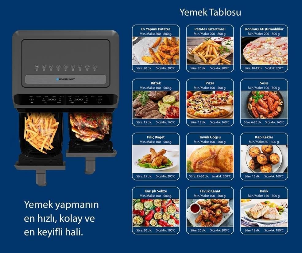 BLAUPUNKT D7800 Taste Master Çift Hazneli Airfryer FRİTÖZ Kredi Kartsız, Peşinatsız, Elden Taksitle | Habipler AVM