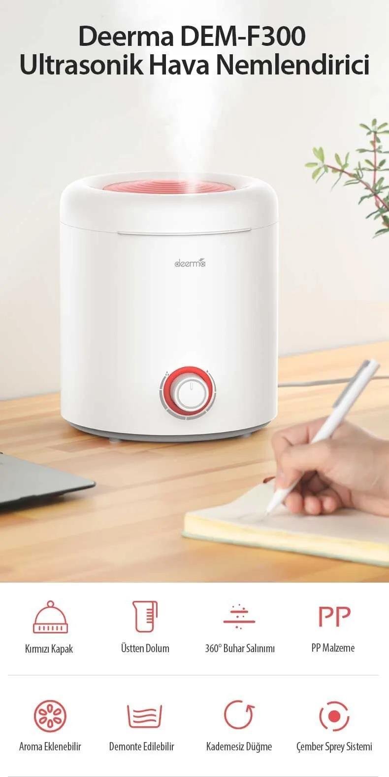 DEERMA F300 Üstten Dolum Ultrasonik Soğuk Buhar HAVA NEMLENDİRİCİ