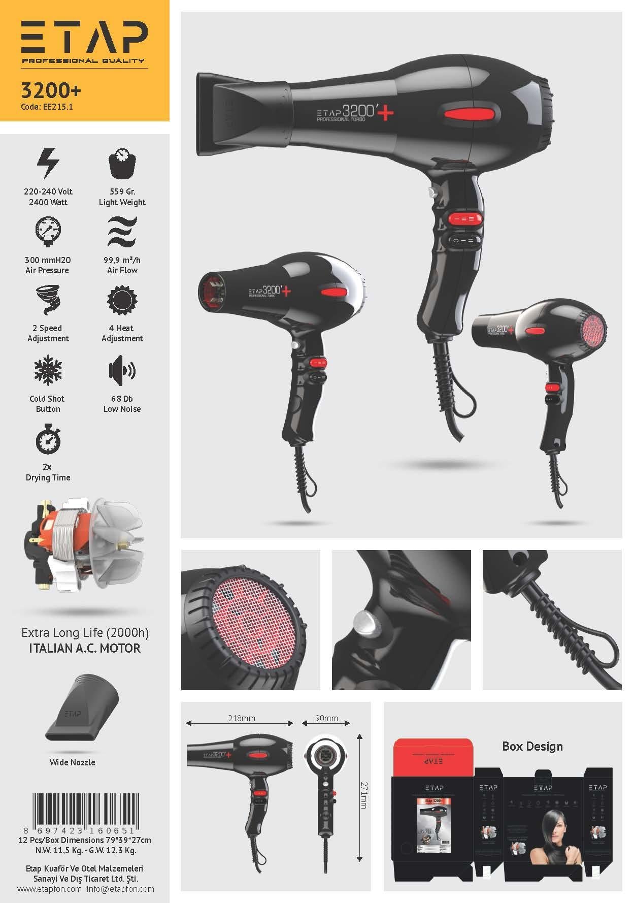 ETAP 3200+ KUAFÖR TİPİ PROFESYONEL SAÇ KURUTMA MAKİNESİ