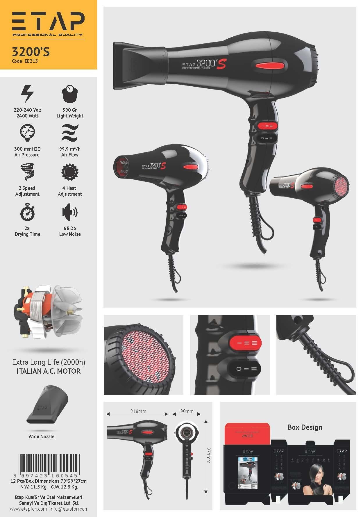 ETAP 3200S KUAFÖR TİPİ PROFESYONEL SAÇ KURUTMA MAKİNESİ