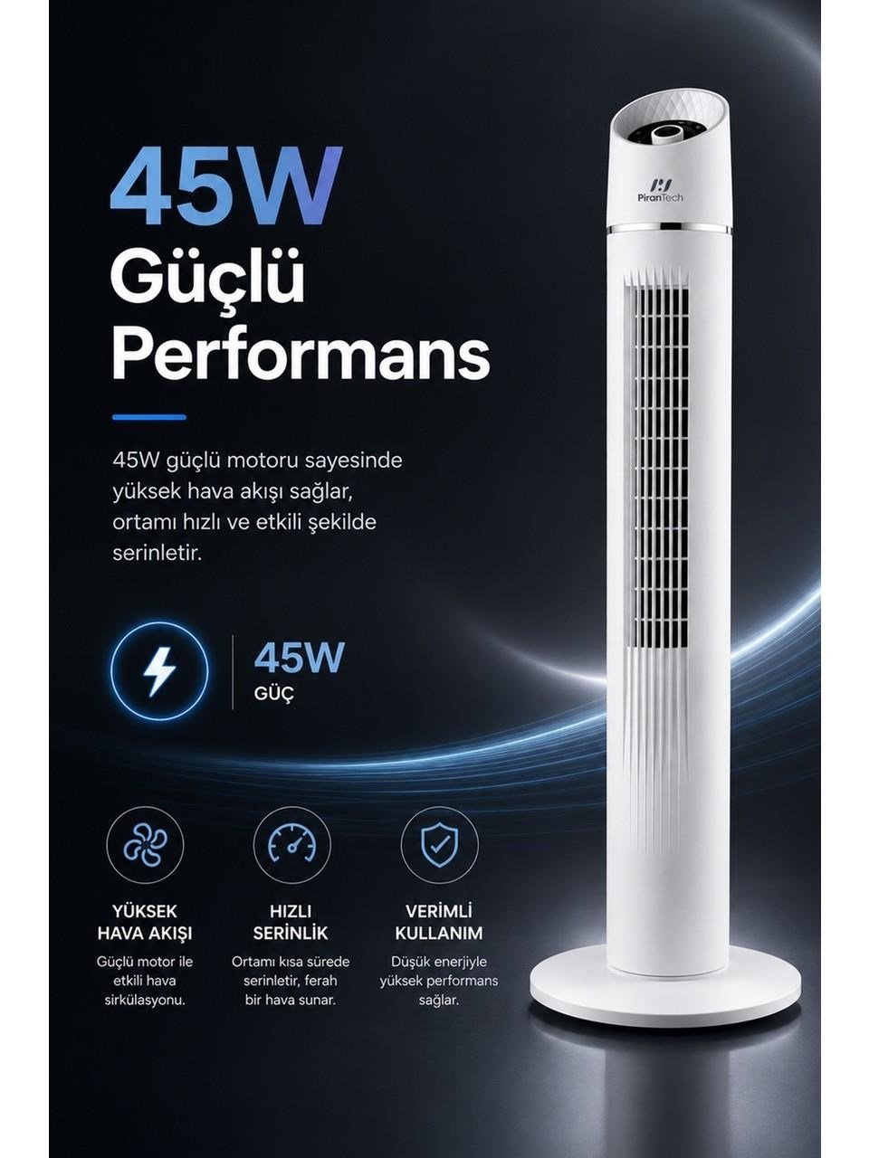 PİRANTECH EV-116 (45 Watt) KULE TİPİ VANTİLATÖR | Kredi Kartsız Elden Taksit | Habipler AVM