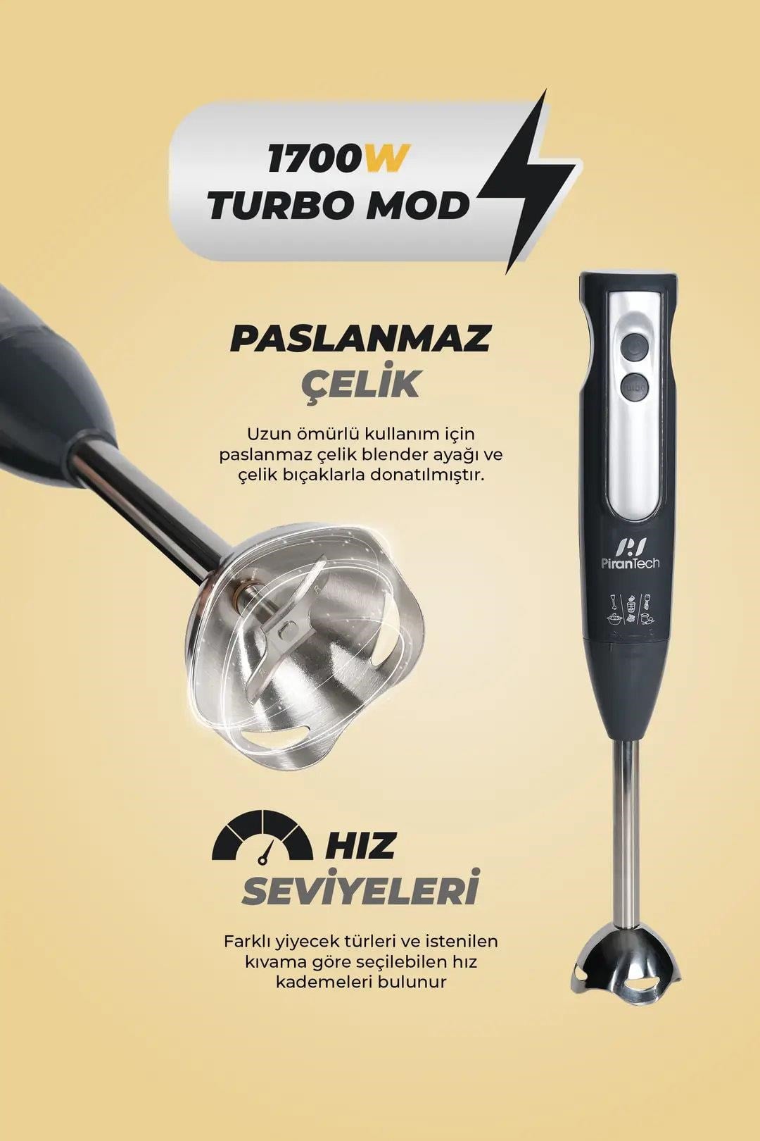 PİRANTECH YH-1420 1700 Watt BLENDER SET | Kredi Kartsız Elden Taksit | Habipler AVM