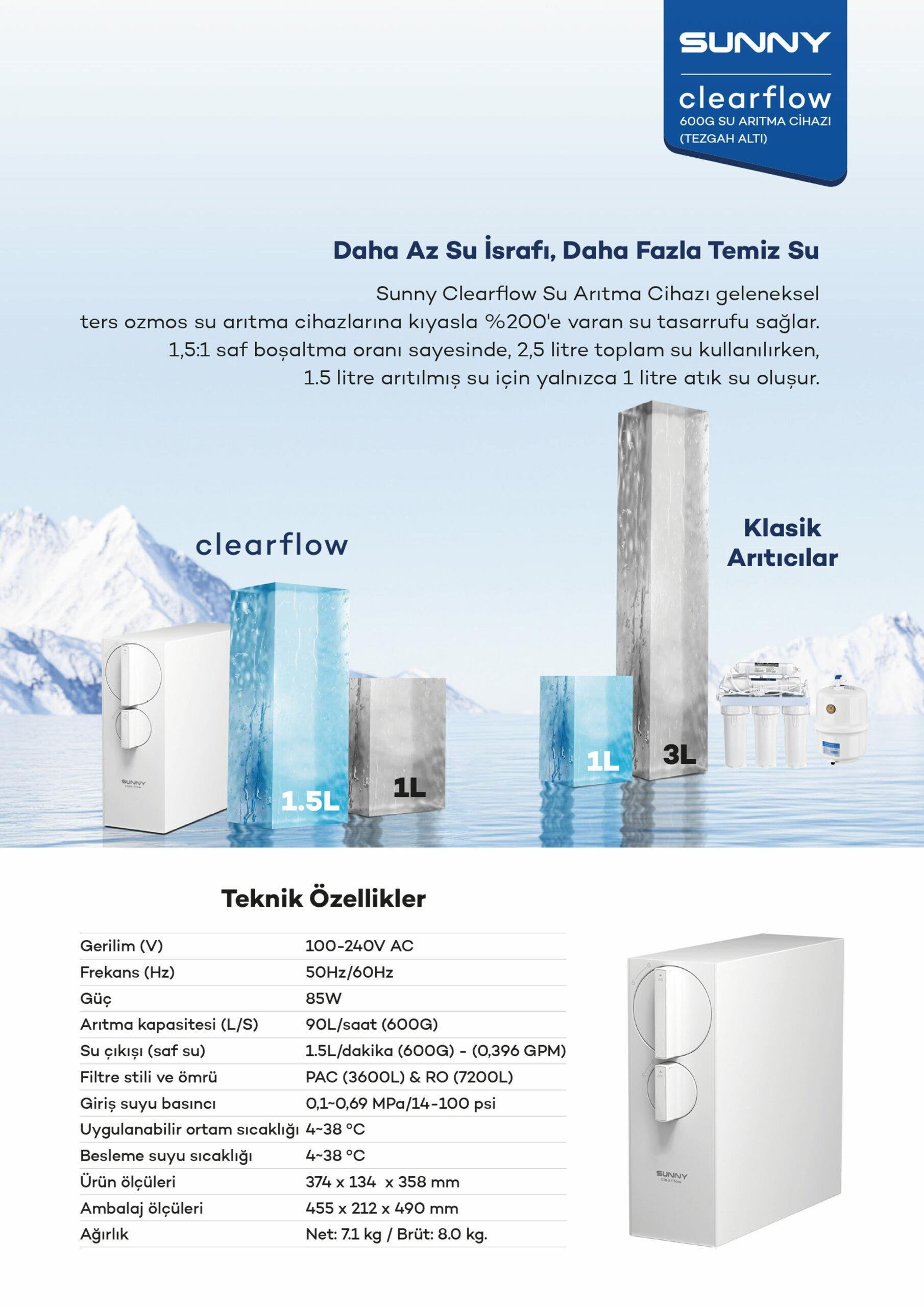 SUNNY CLEARFLOW POMPALI YENİ NESİL SU ARITMA CİHAZI (Ücretsiz Montaj - Tanksız Tasarım) (SN9 ART 004)