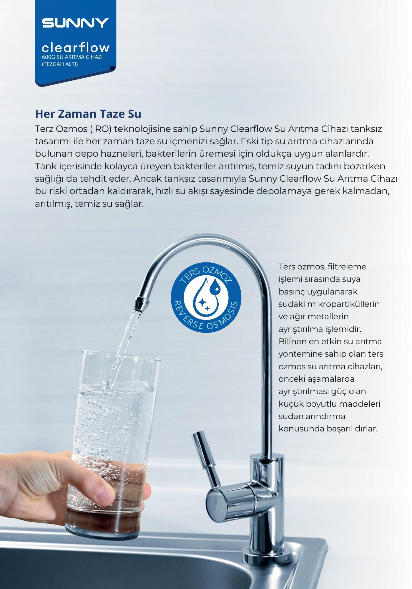 SUNNY CLEARFLOW POMPALI YENİ NESİL SU ARITMA CİHAZI (Ücretsiz Montaj - Tanksız Tasarım) (SN9 ART 004)