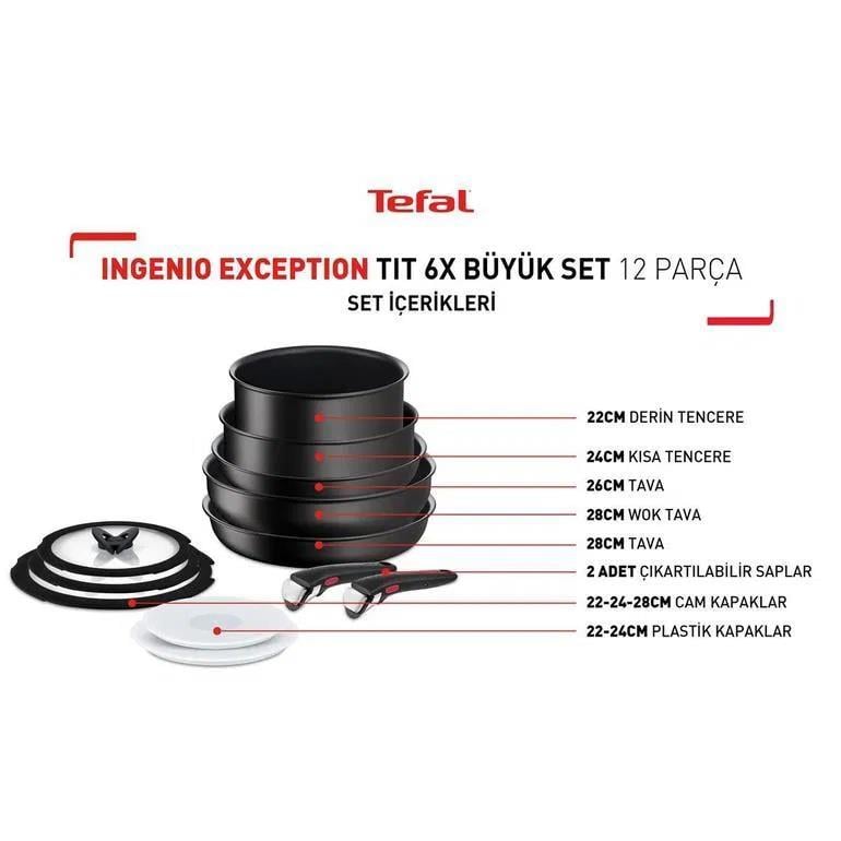 TEFAL Ingenio Exception Titanyum 6X Büyük Set 12 Parça TENCERE SETİ (2100129606)