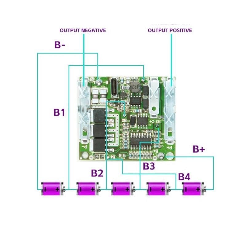 5S 21V 20A Lityum Batarya Matkap BMS Type C Şarjlı Dikine Soketli