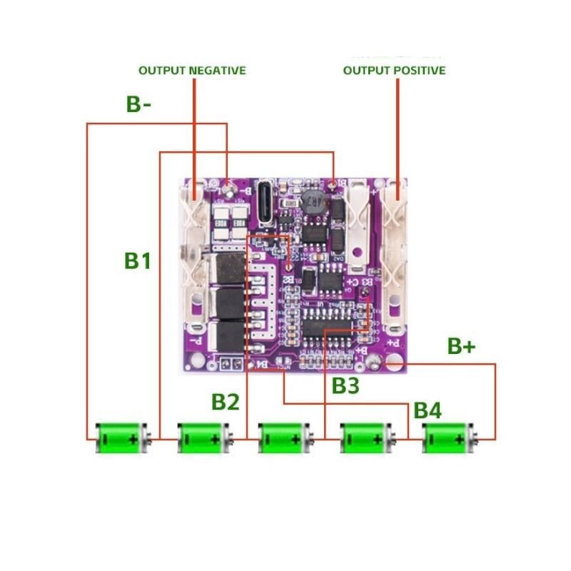 5S 21V 20A Lityum Batarya Matkap BMS Type C Şarjlı Dikine Soketli