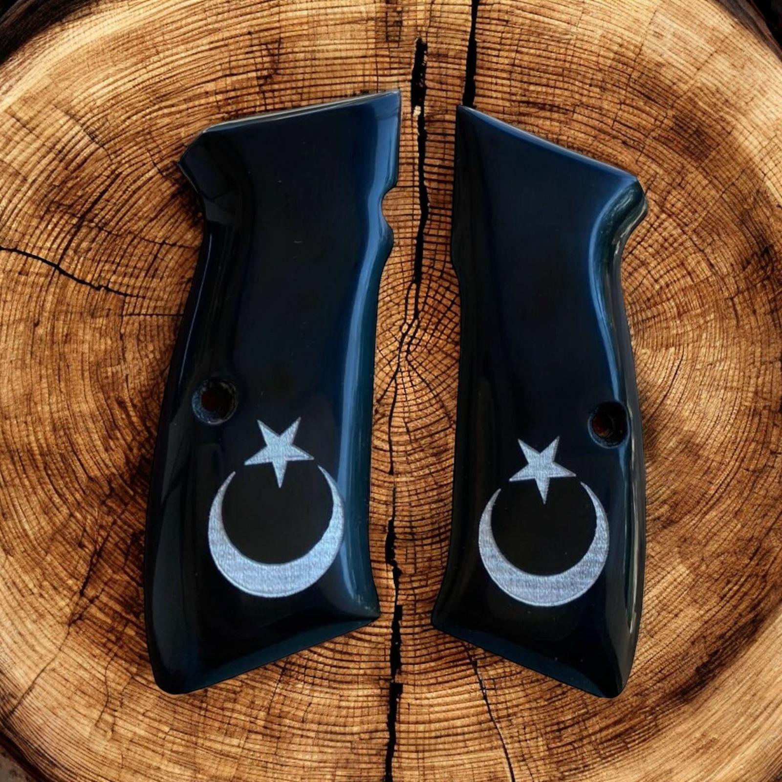 Cz ay yıldız işlemeli sade siyah sedef kabze