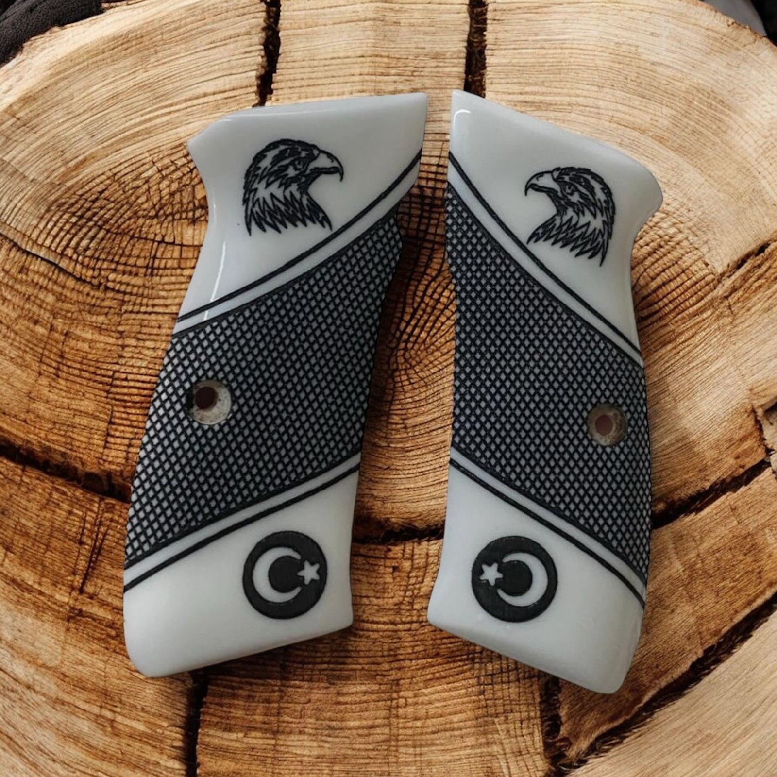 Cz ay yıldız ve kartal baş yarım dekor beyaz sedef kabze