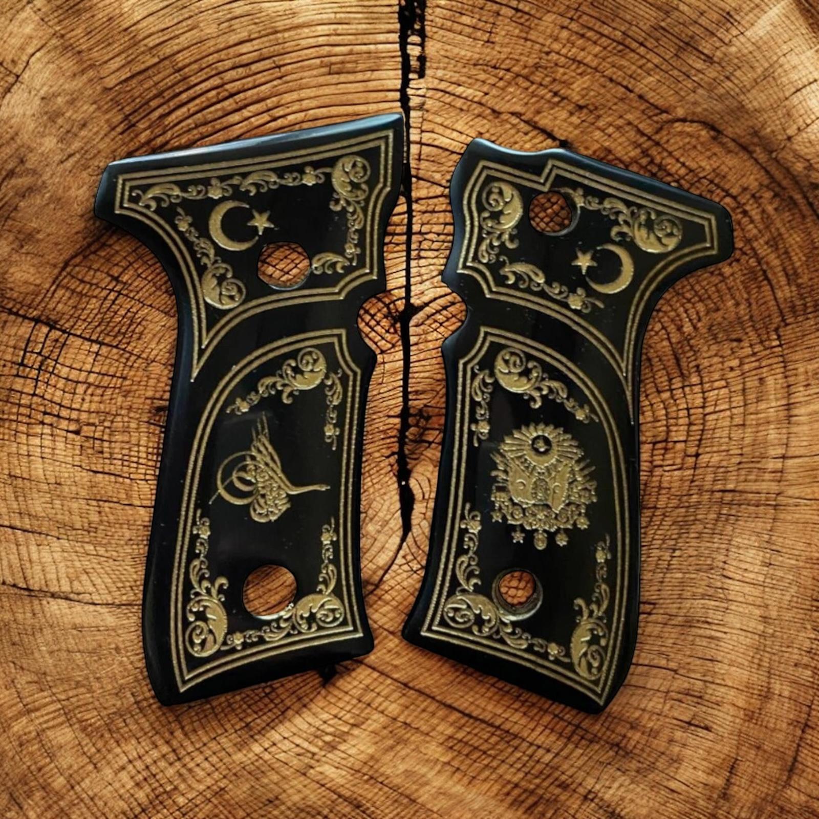 Yavuz Osmanlı tuğrası altın yaldız işlemeli siyah sedef kabze