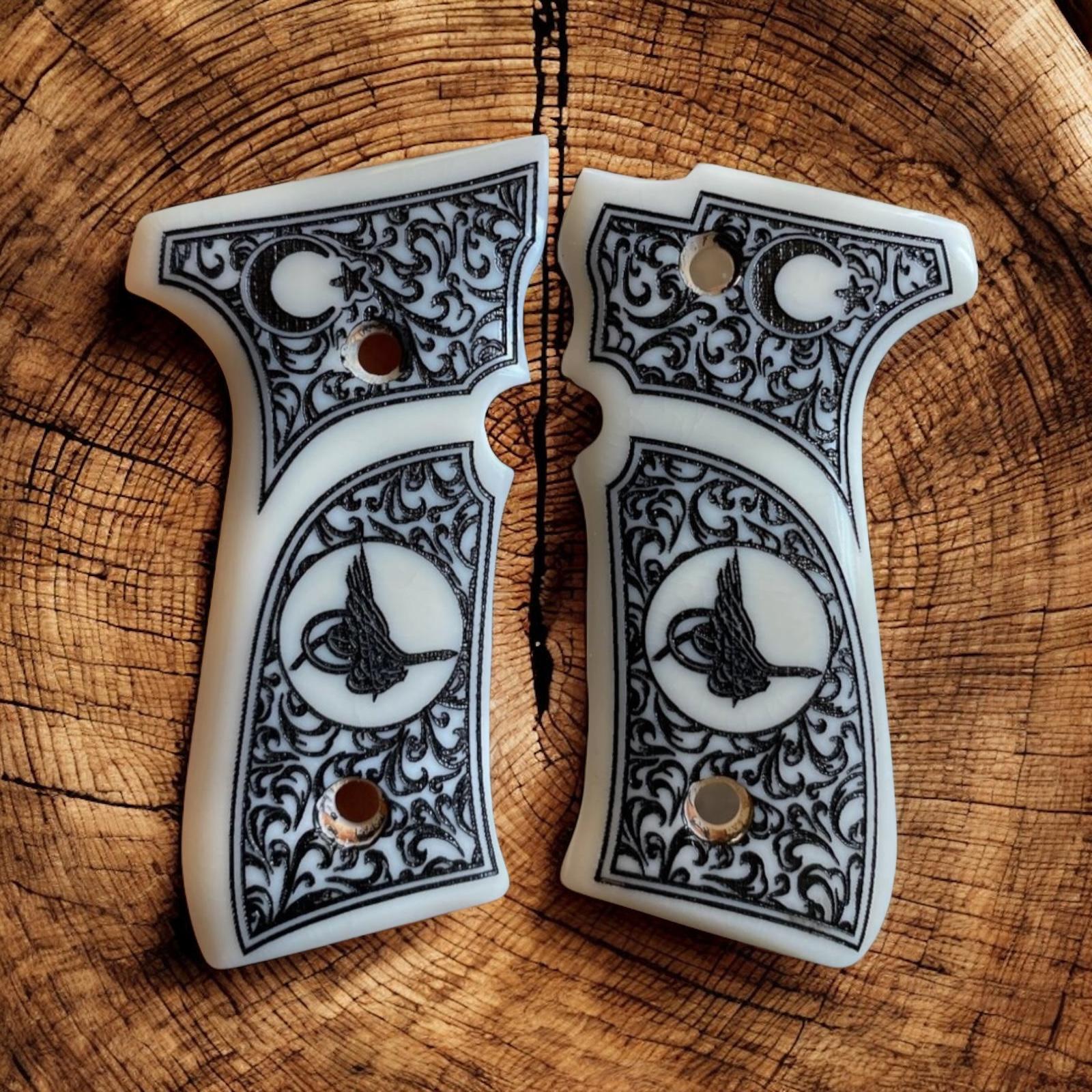 Yavuz Osmanlı tuğrası işlemeli full dekor beyaz sedef kabze