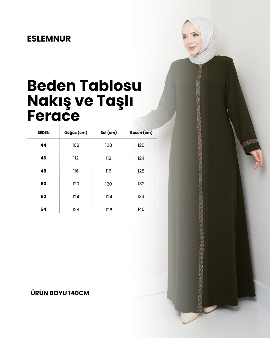 Gündelik Hac Ve Umrelik Nakış Ve Taş Detaylı Ferace