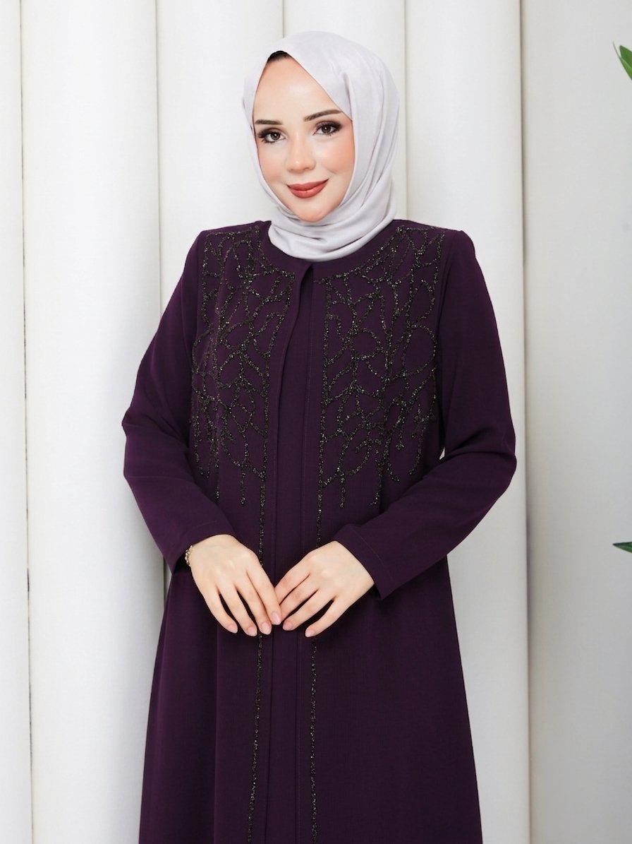 SARMAŞIK TAŞLI BÜYÜK BEDEN ANNE ELBİSESİ