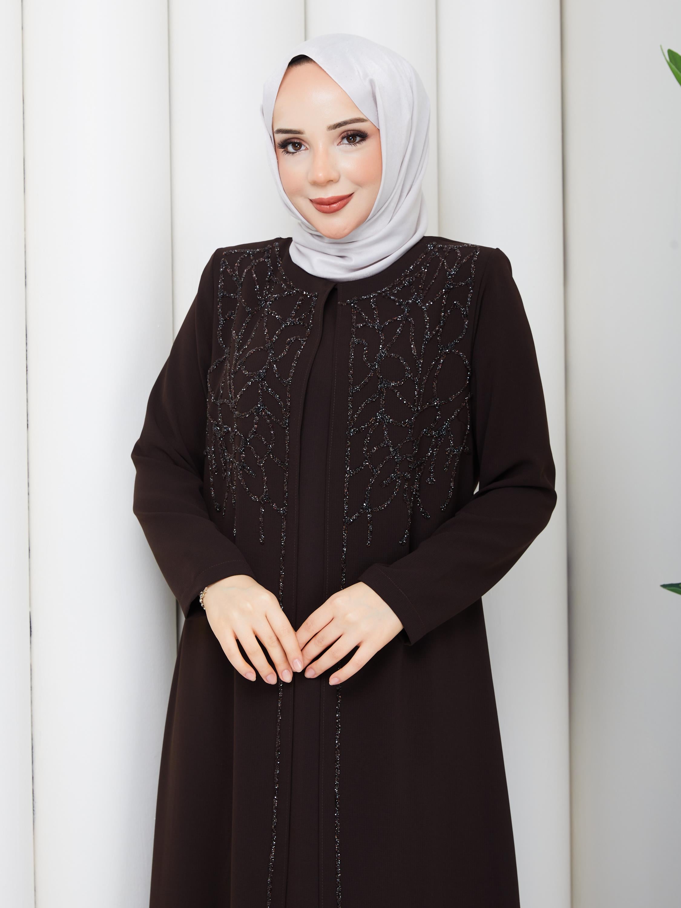SARMAŞIK TAŞLI BÜYÜK BEDEN ANNE ELBİSESİ
