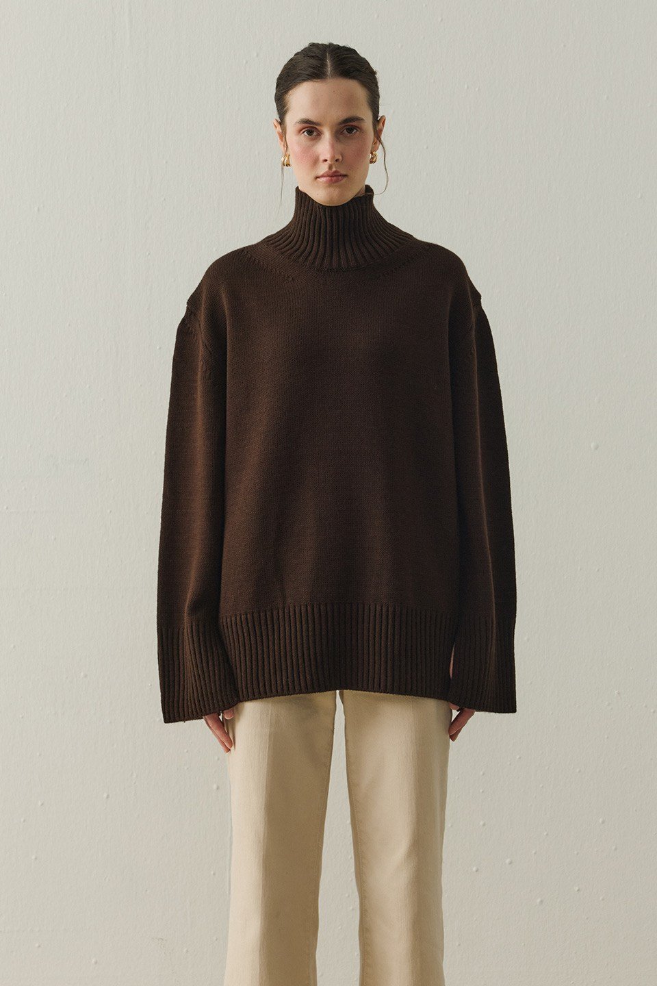 Acı Kahve Arden Oversize Boğazlı Triko Kazak