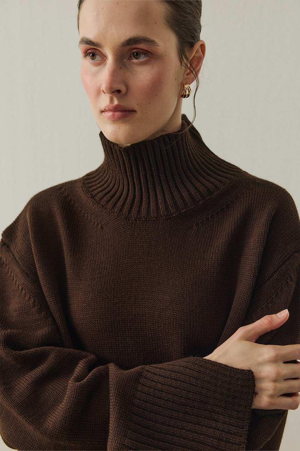 Acı Kahve Arden Oversize Boğazlı Triko Kazak