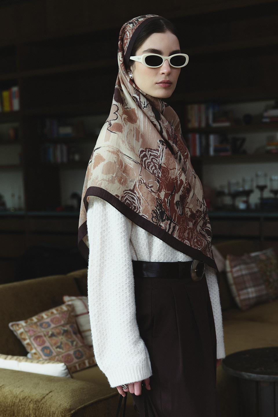 Acı Kahve Rosalyn Yün İpek Şal