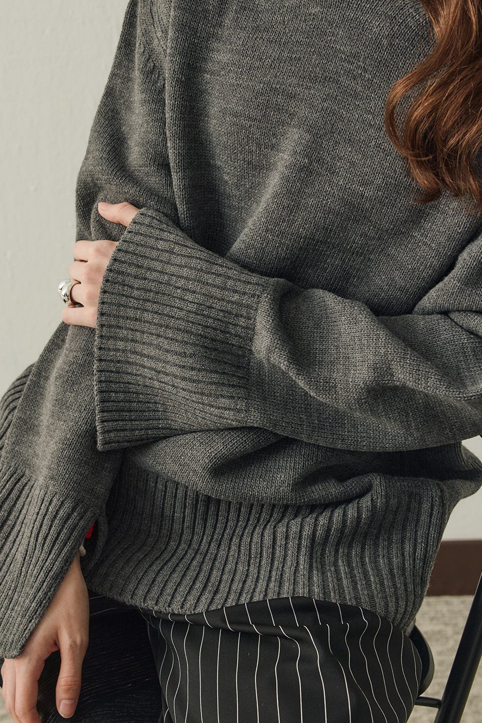 Antrasit Arden Oversize Boğazlı Triko Kazak